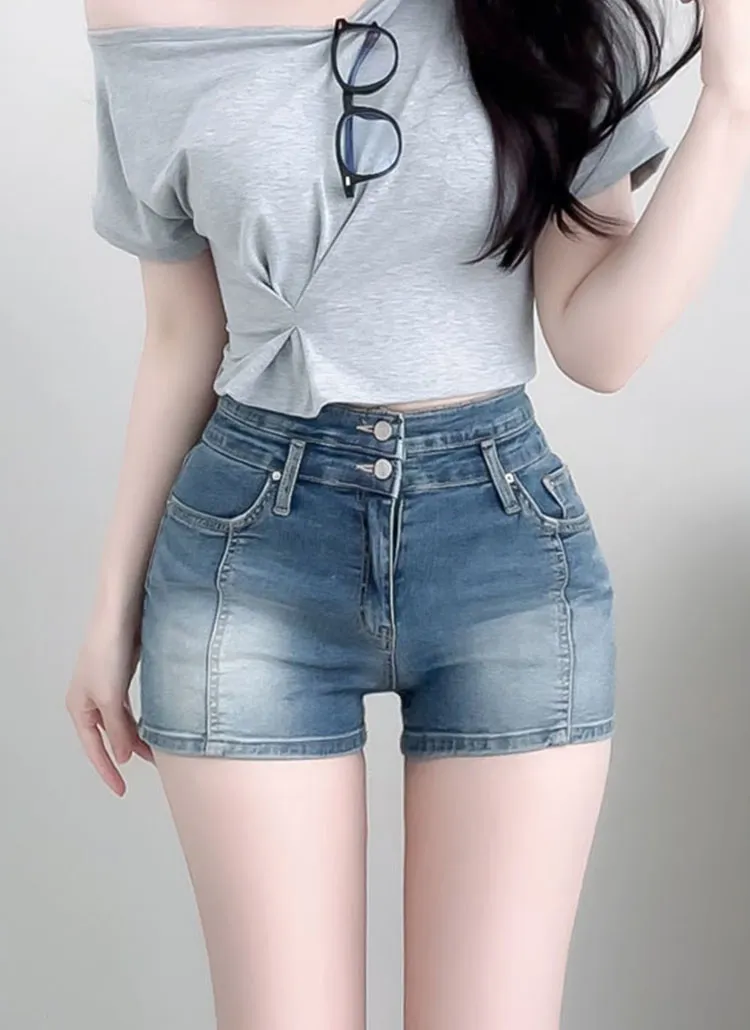 2ボタンセンターラインスリムショートデニムパンツ | auvezay | 詳細画像1