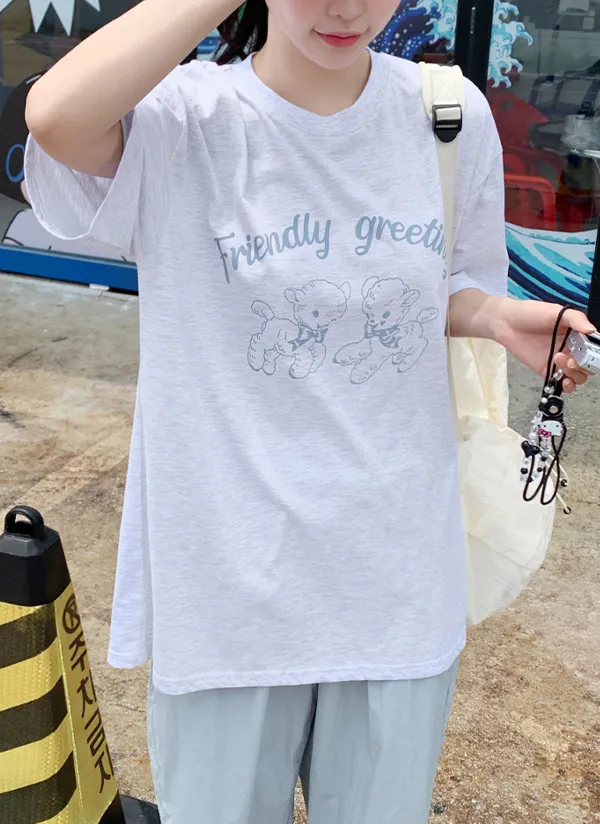 Friendlyプリントルーズ半袖Tシャツ | 66girls | 詳細画像1