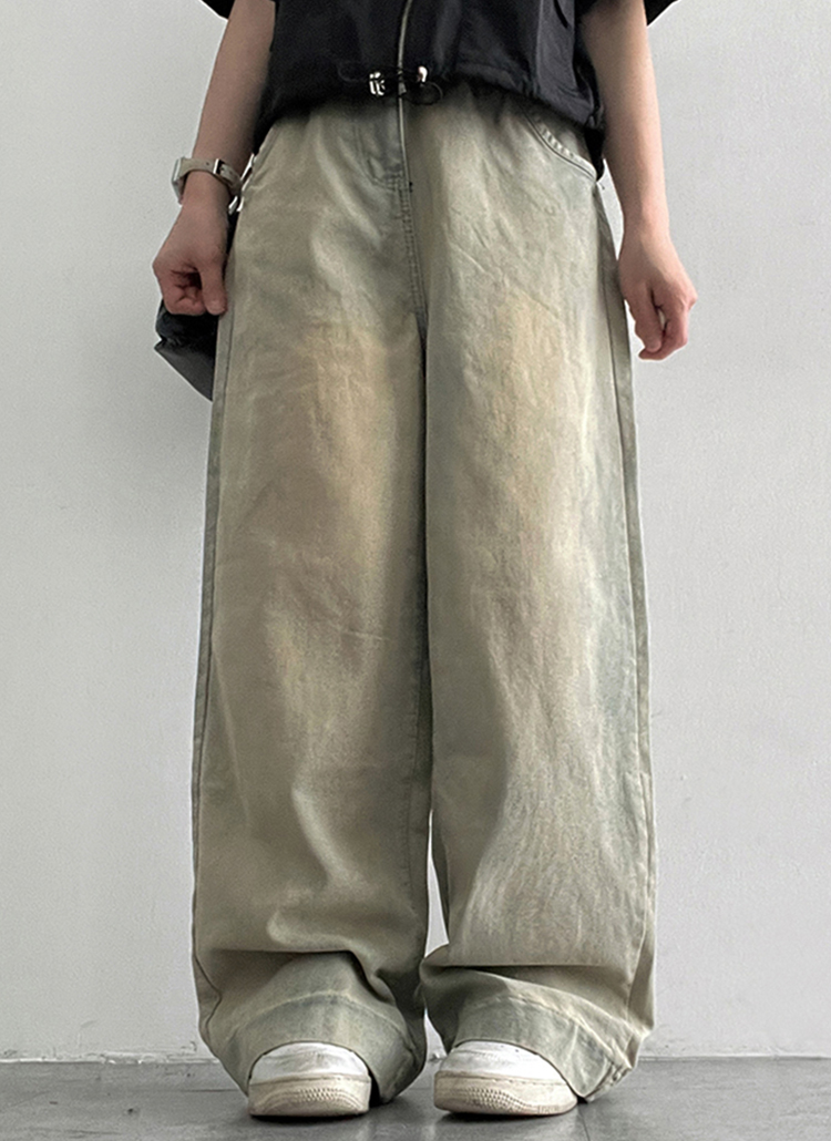 MLVINCE ベージュ ポケット付き デニムパンツ ベージュウォッシュワイドデニムパンツ | レディースファッション通販