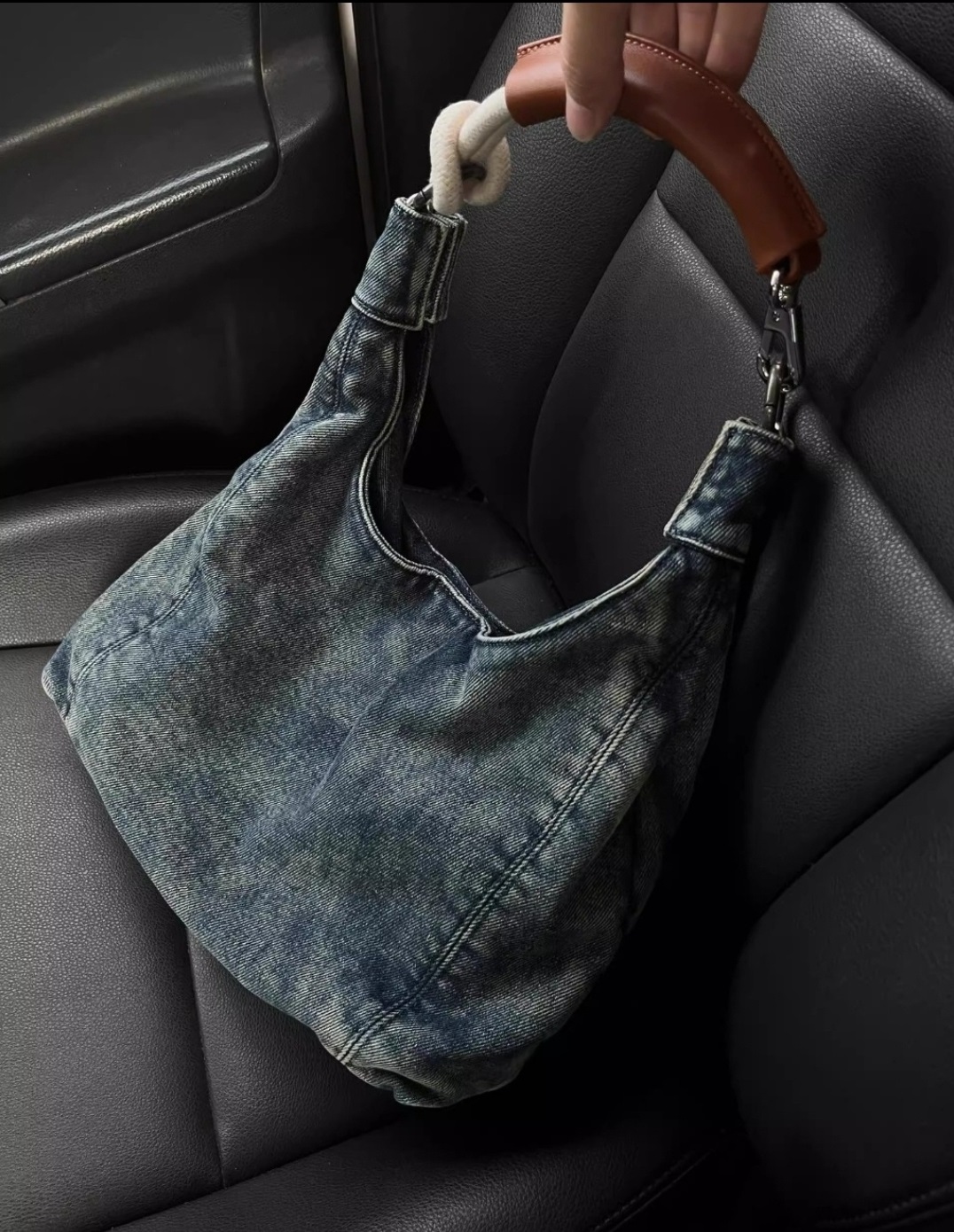 レザー調ノットロープハンドルデニムバッグ | 詳細画像4