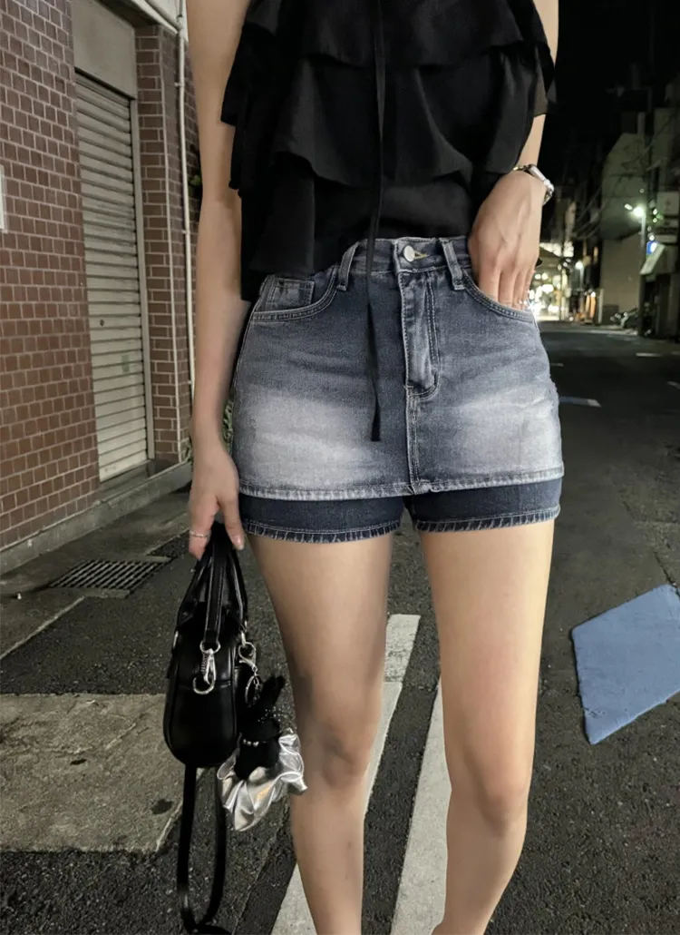 ウォッシュタイトミニデニムスカートパンツ | yefit | 詳細画像1