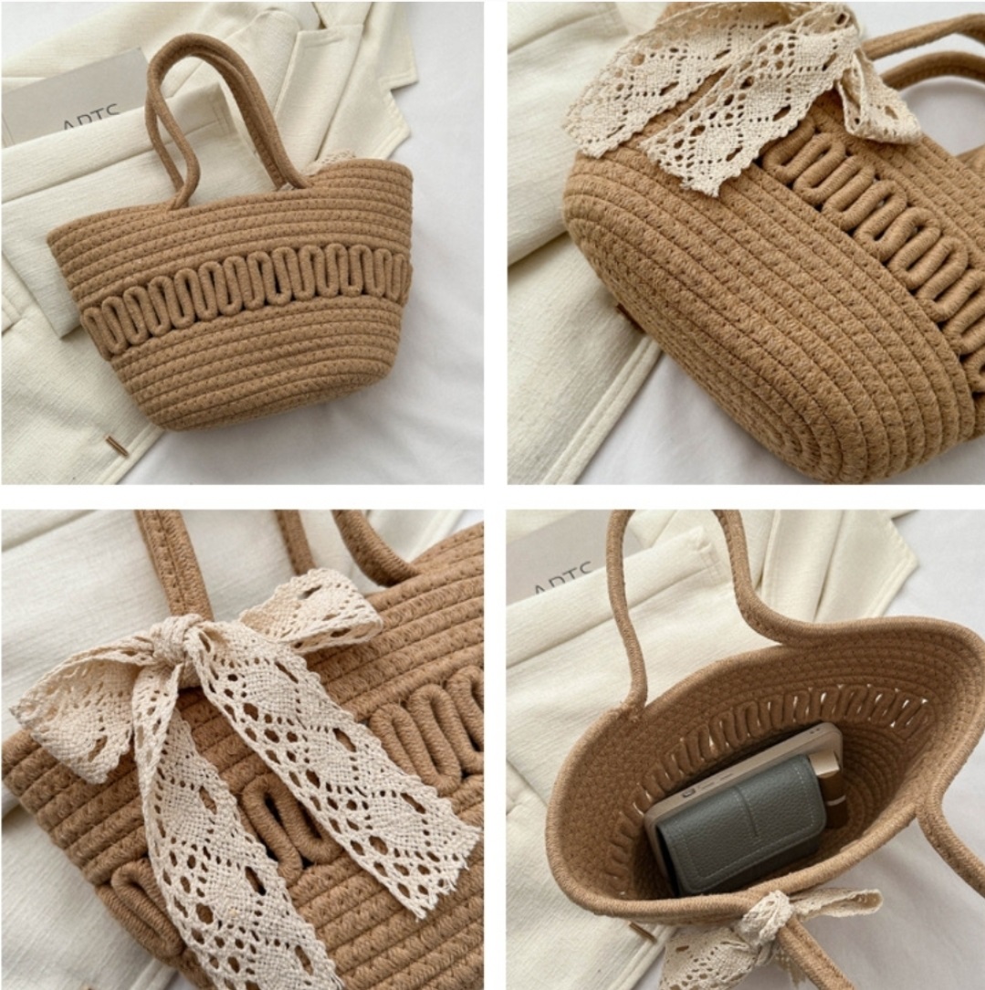 レースリボン付ラタンウェーブハンドバッグ | 詳細画像4