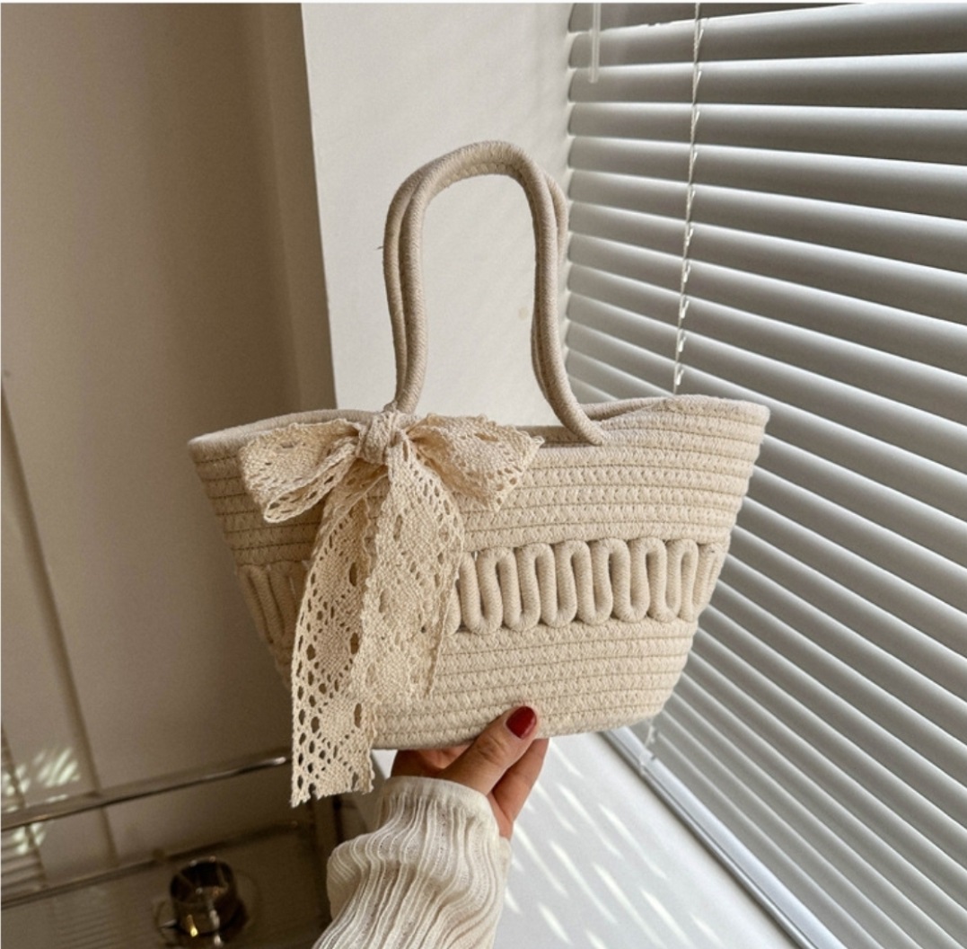 レースリボン付ラタンウェーブハンドバッグ | 詳細画像6