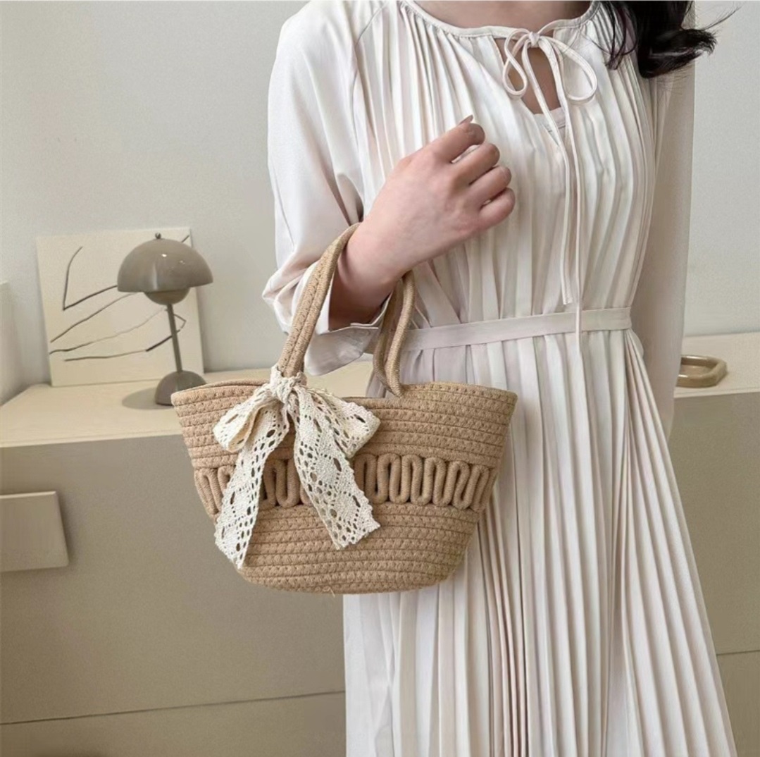 レースリボン付ラタンウェーブハンドバッグ | 詳細画像7