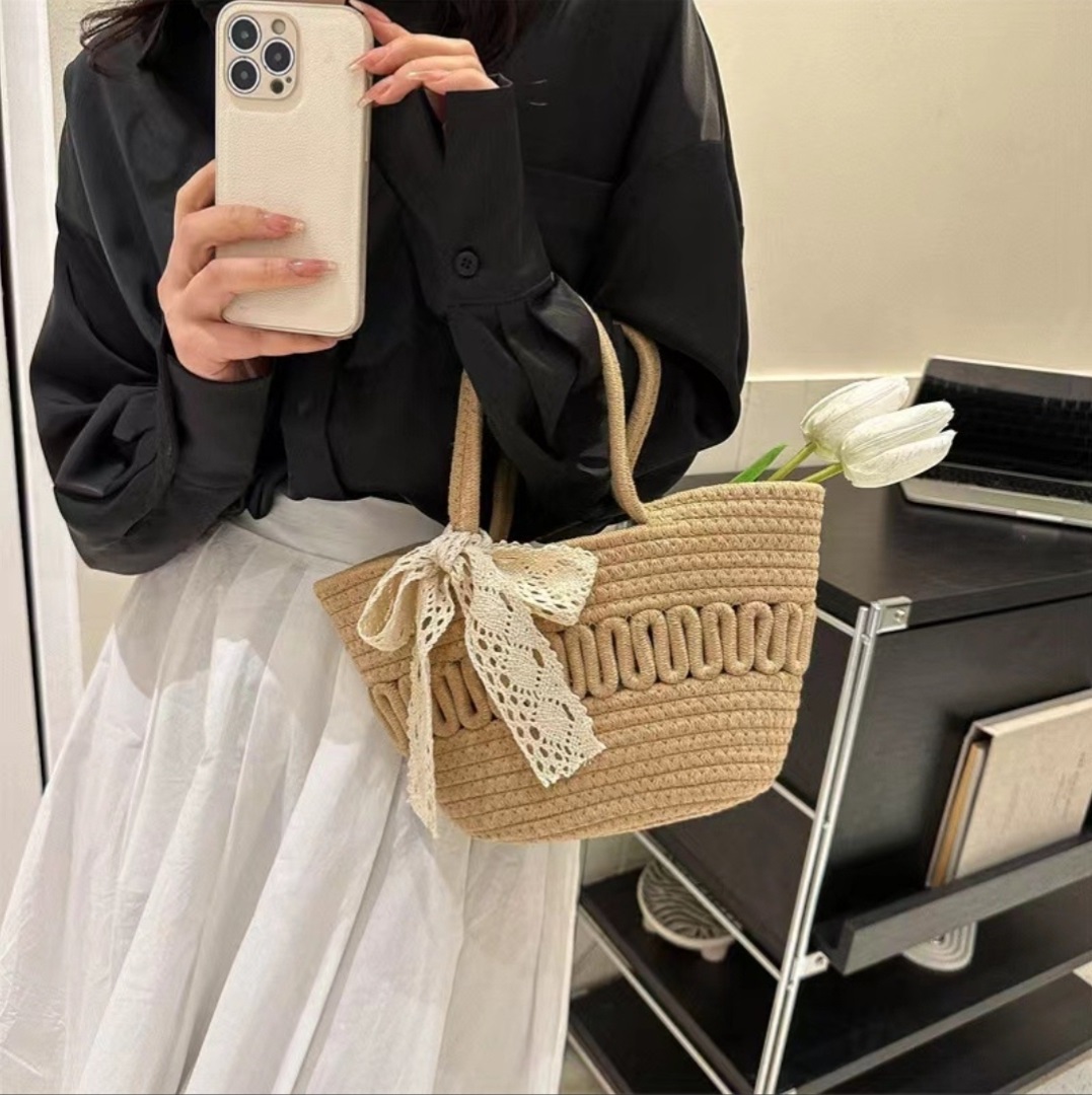 レースリボン付ラタンウェーブハンドバッグ | 詳細画像9