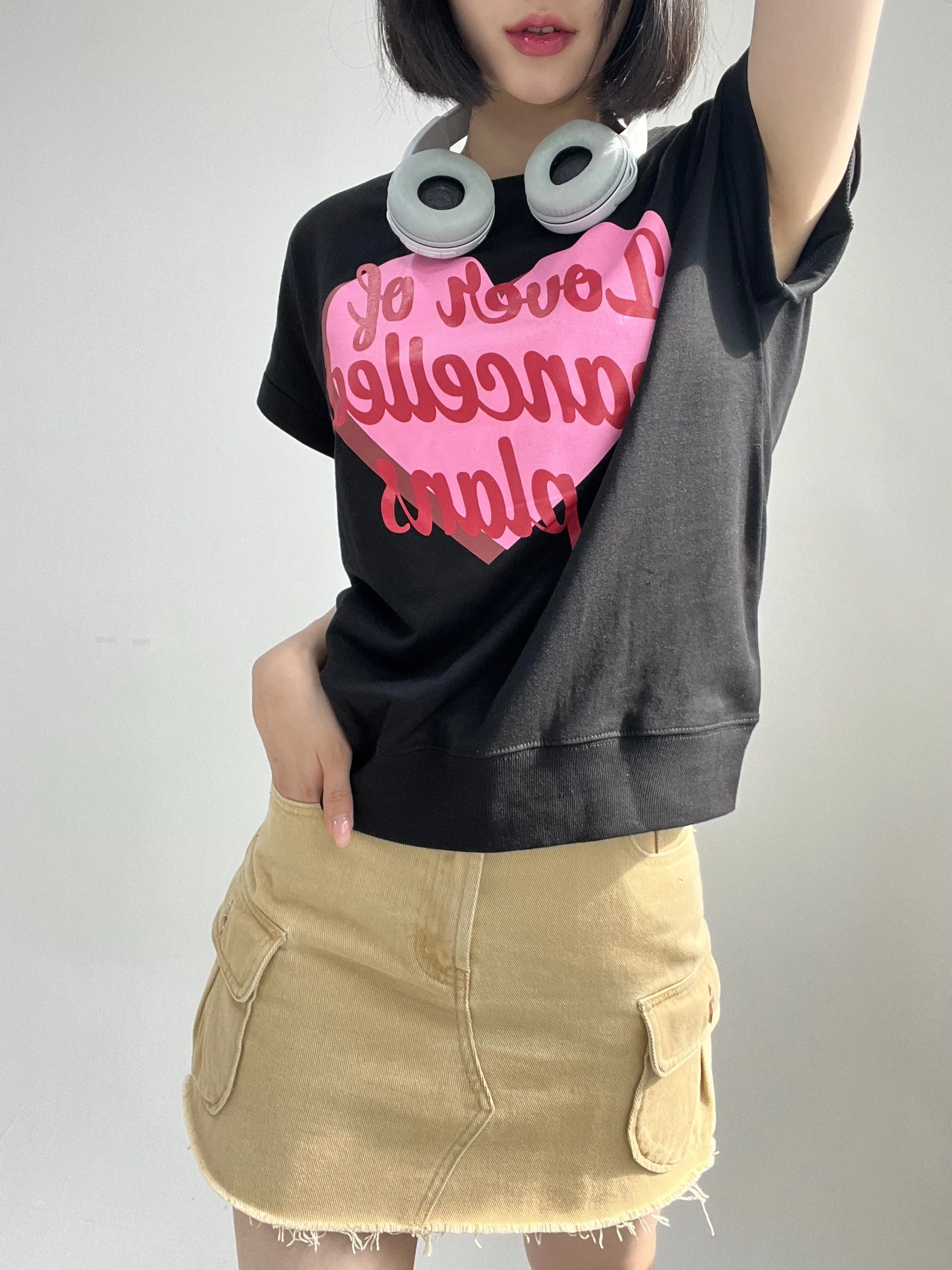 ハートレタリングロールアップフレンチスリーブスウェット | 詳細画像1