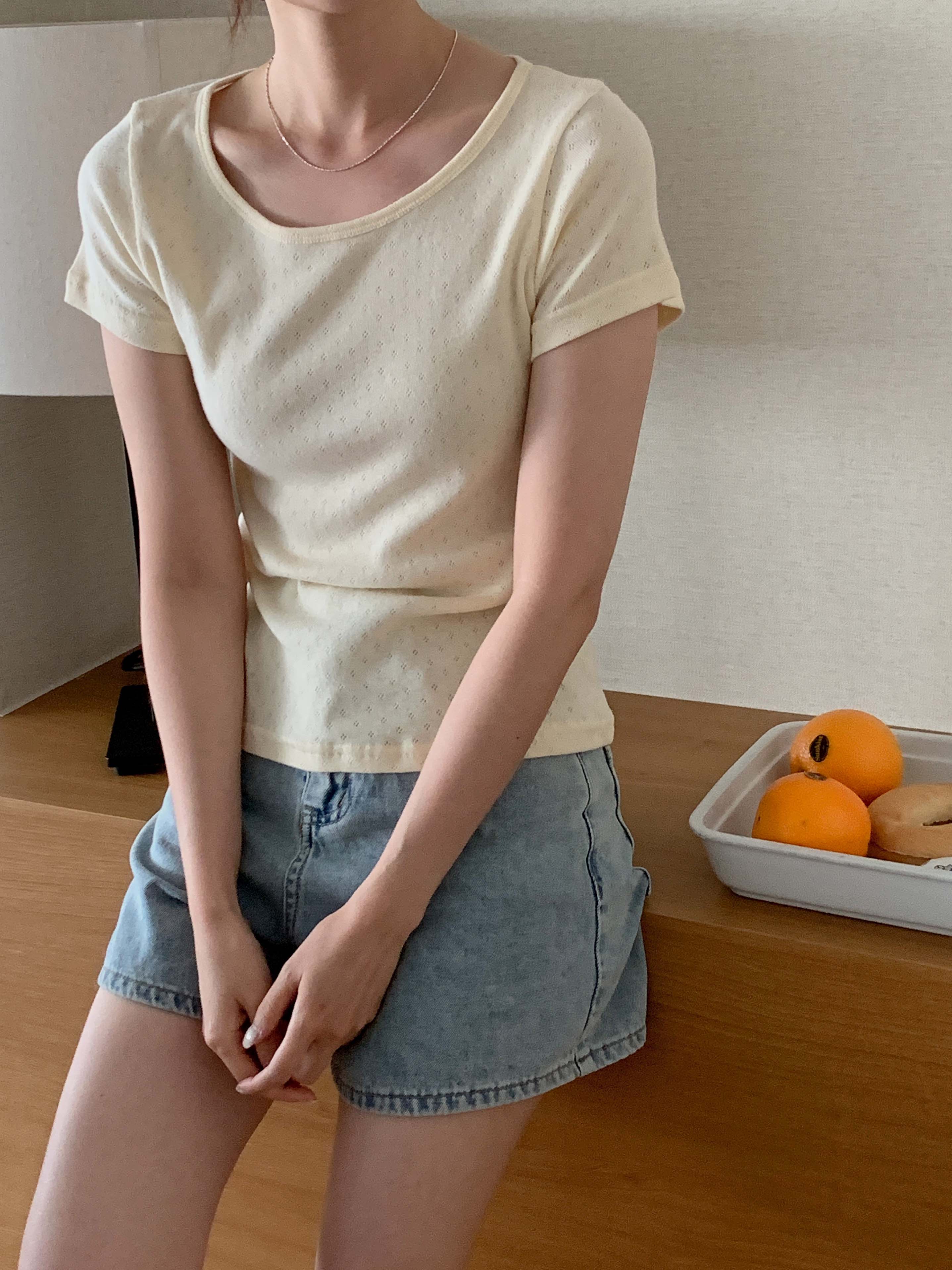 Uネックパンチング半袖Tシャツ | 詳細画像2