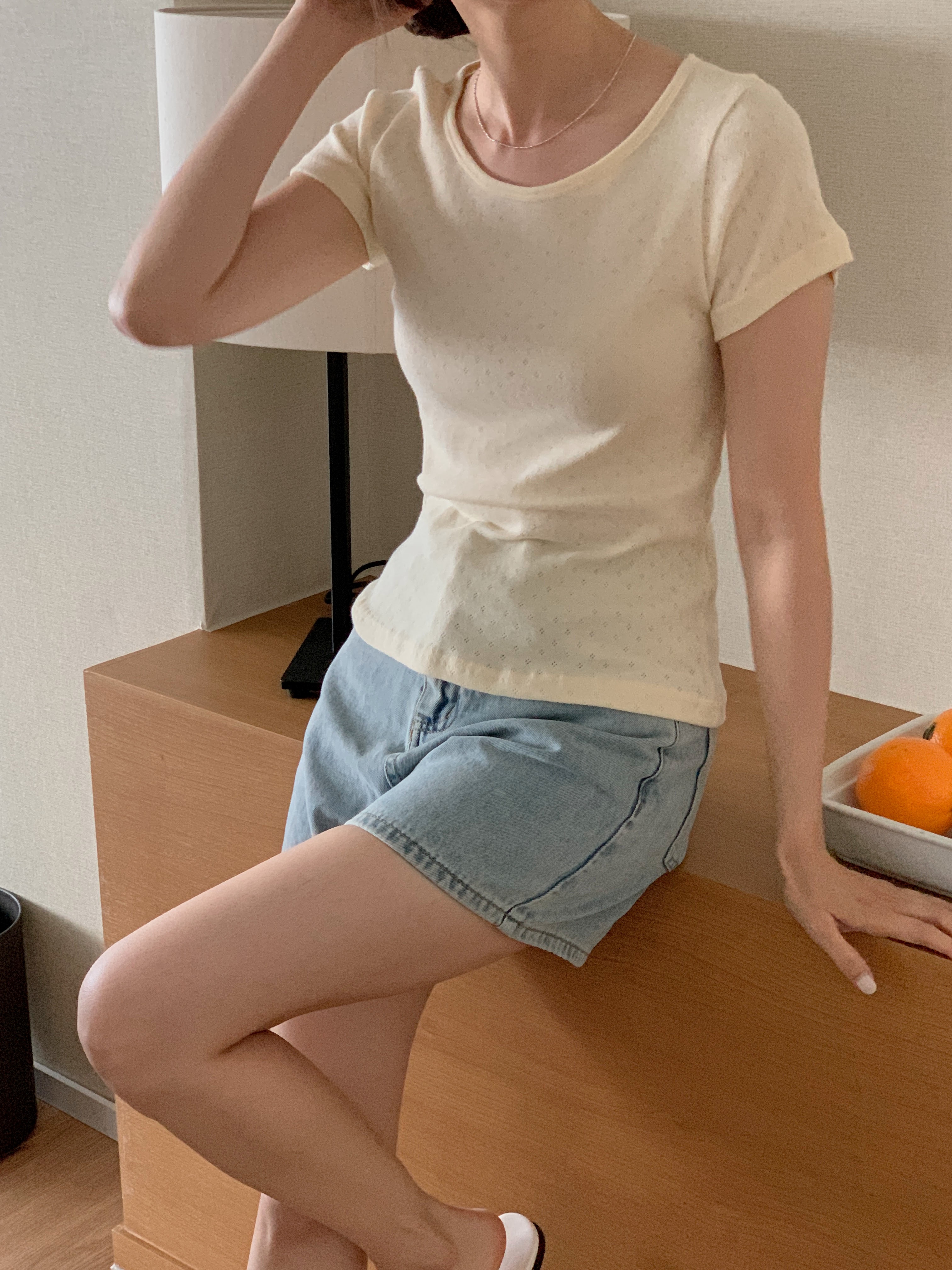 Uネックパンチング半袖Tシャツ | 詳細画像3