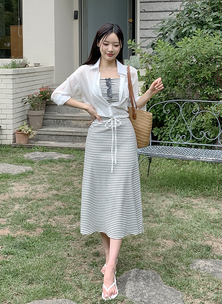 ボーダーキャミソールフレアワンピース | レディースファッション通販