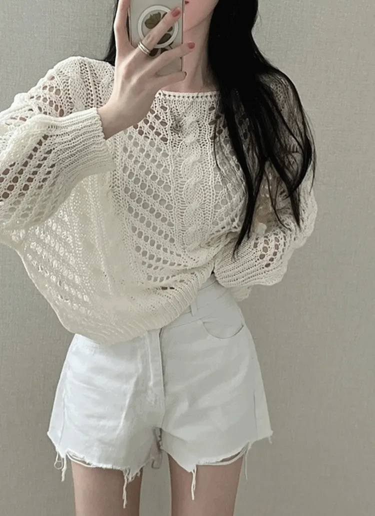 ボートネックパンチングケーブルニット | NEEDON | 詳細画像1