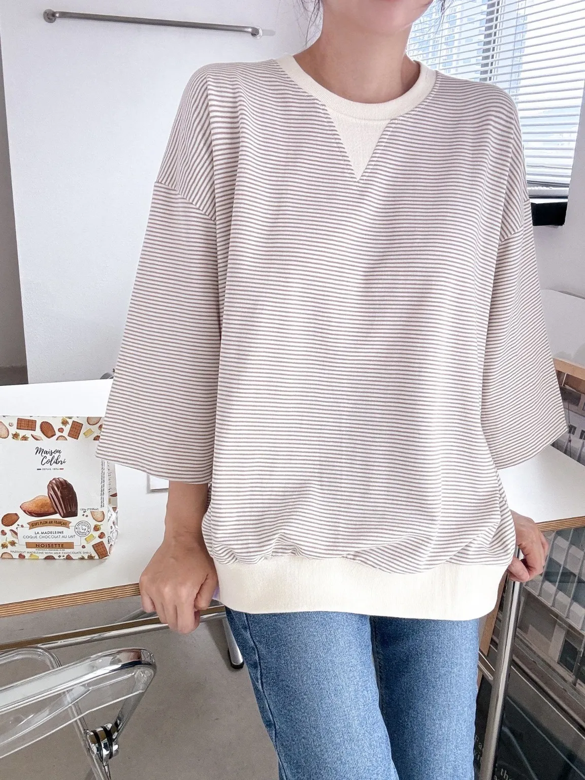 Vガゼットリブヘム7分袖Tシャツ | 詳細画像1