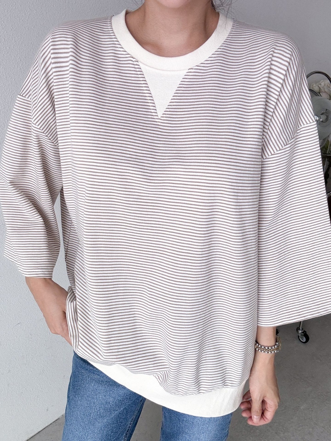 Vガゼットリブヘム7分袖Tシャツ | 詳細画像5