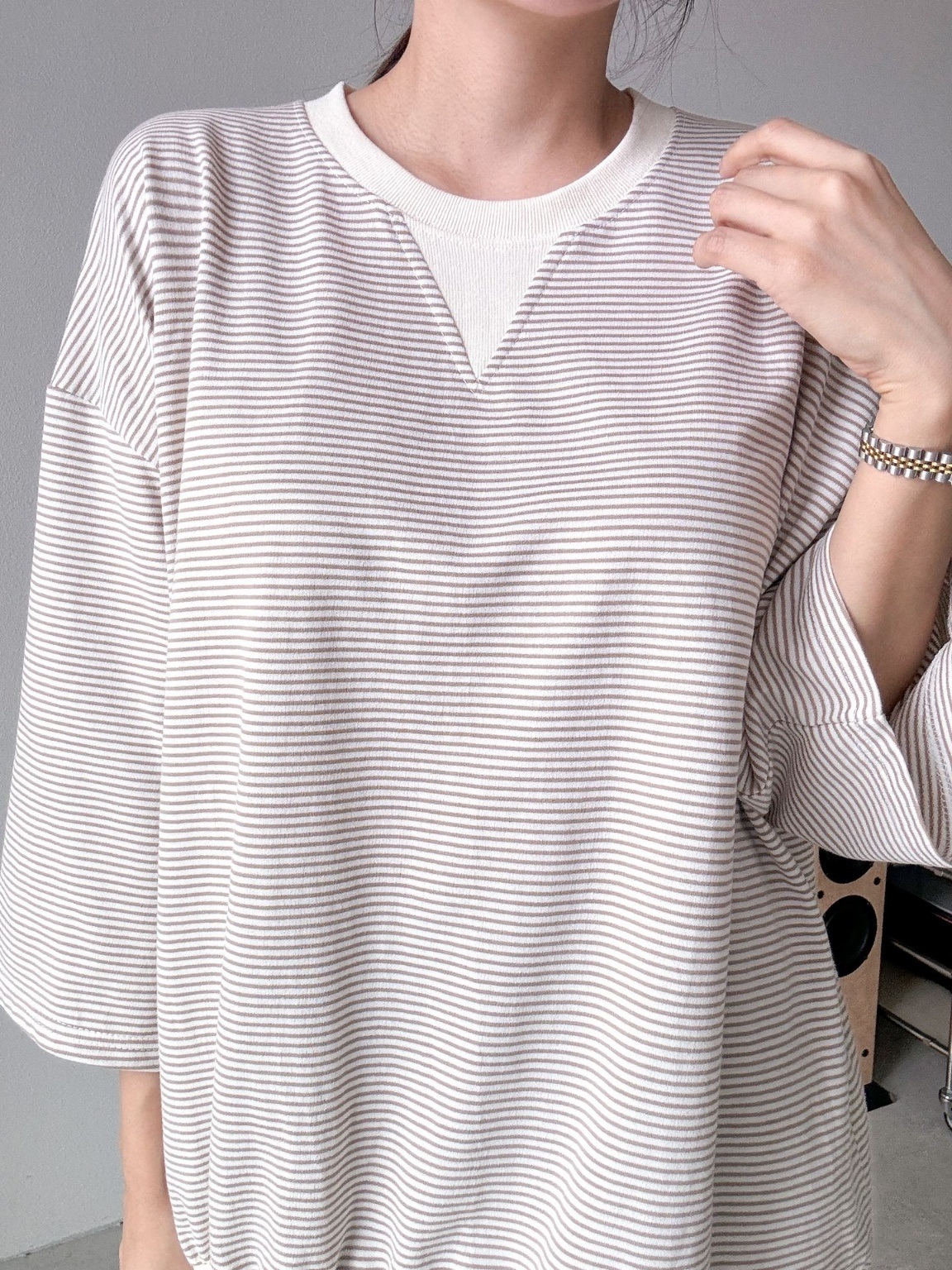 Vガゼットリブヘム7分袖Tシャツ | 詳細画像6