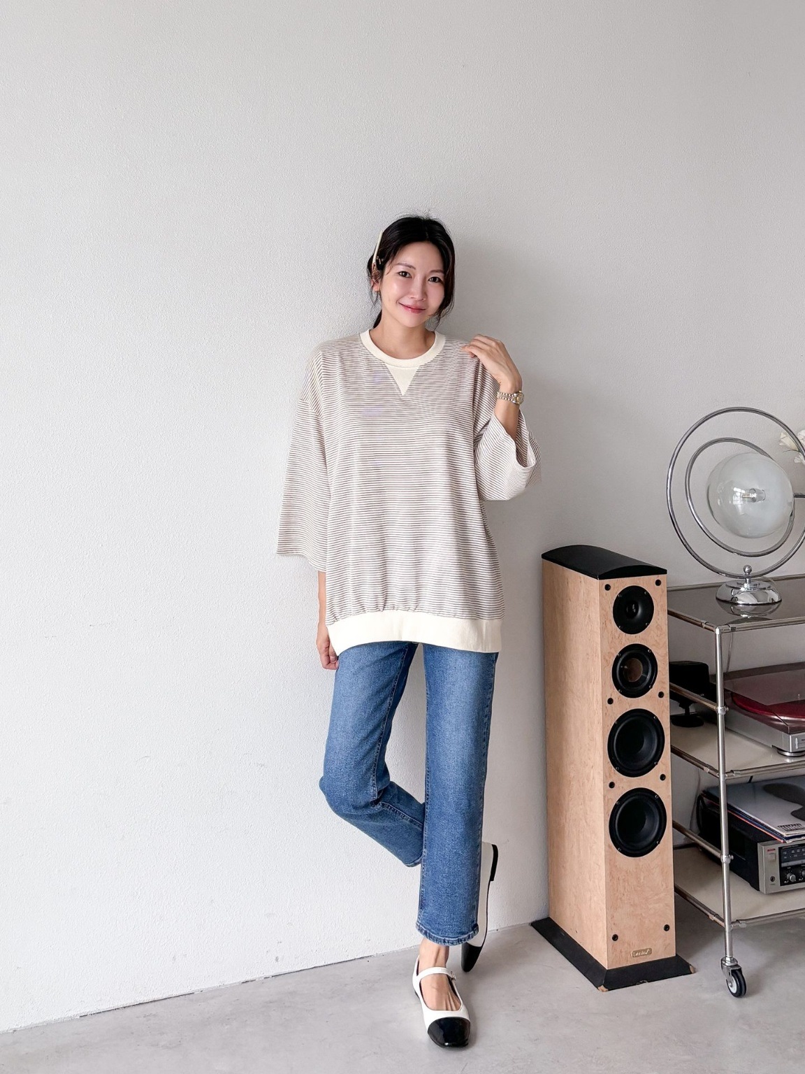 Vガゼットリブヘム7分袖Tシャツ | 詳細画像7