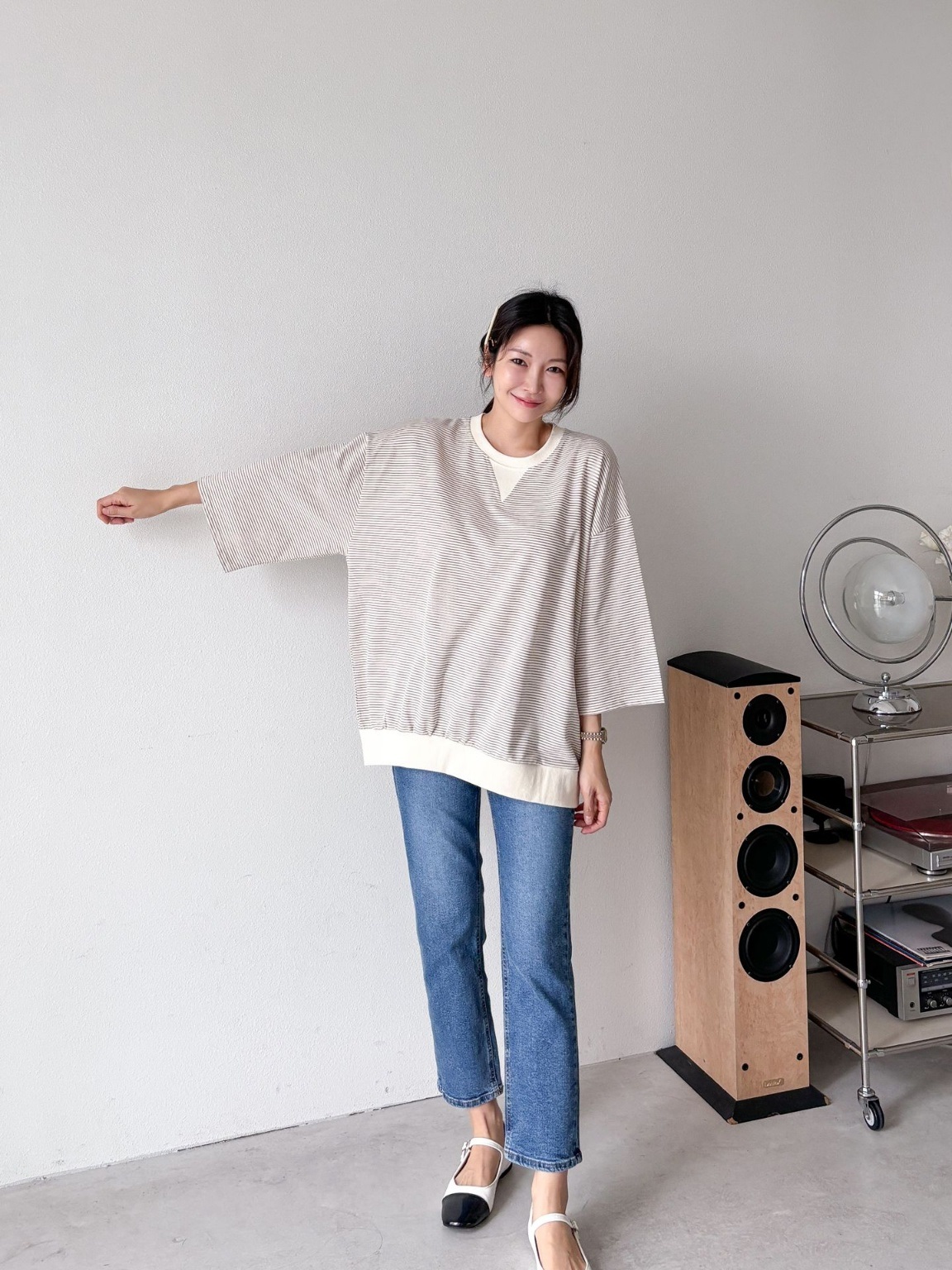 Vガゼットリブヘム7分袖Tシャツ | 詳細画像8