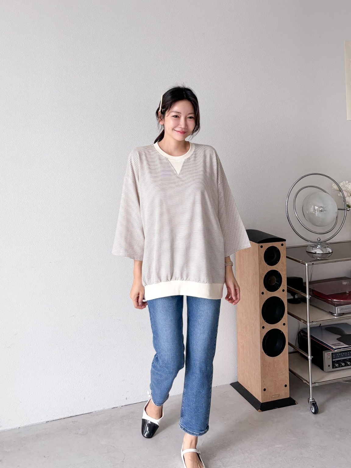 Vガゼットリブヘム7分袖Tシャツ | 詳細画像9