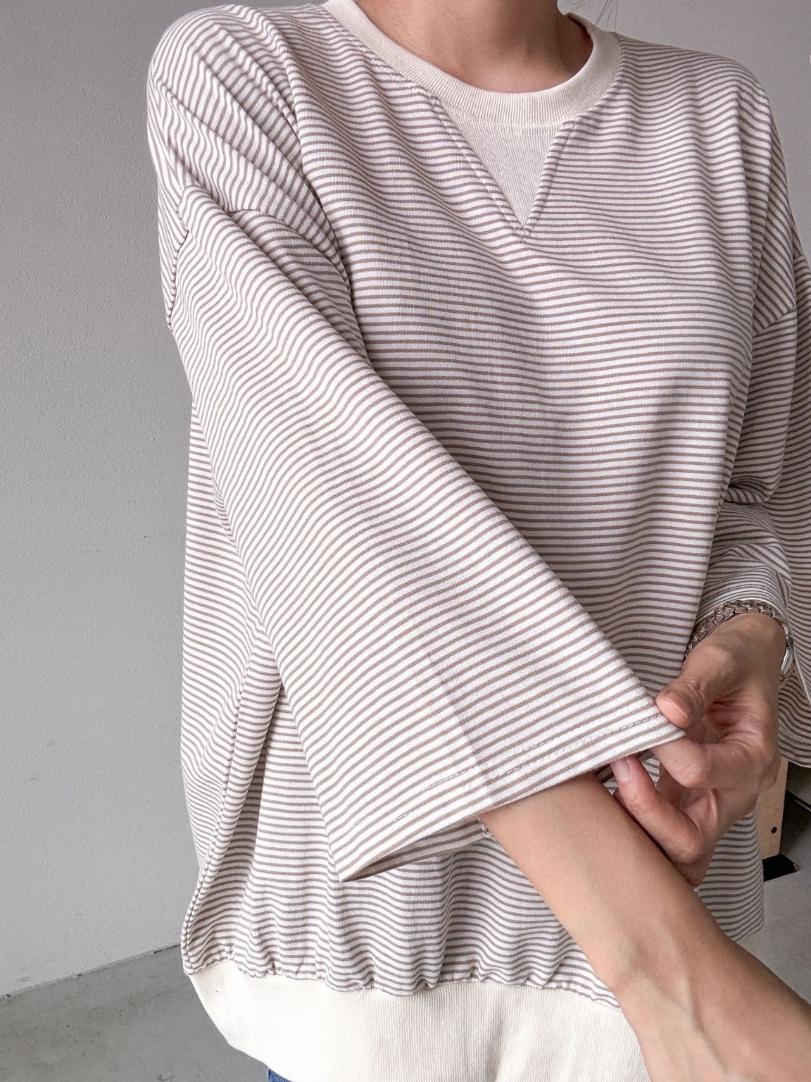 Vガゼットリブヘム7分袖Tシャツ | 詳細画像12