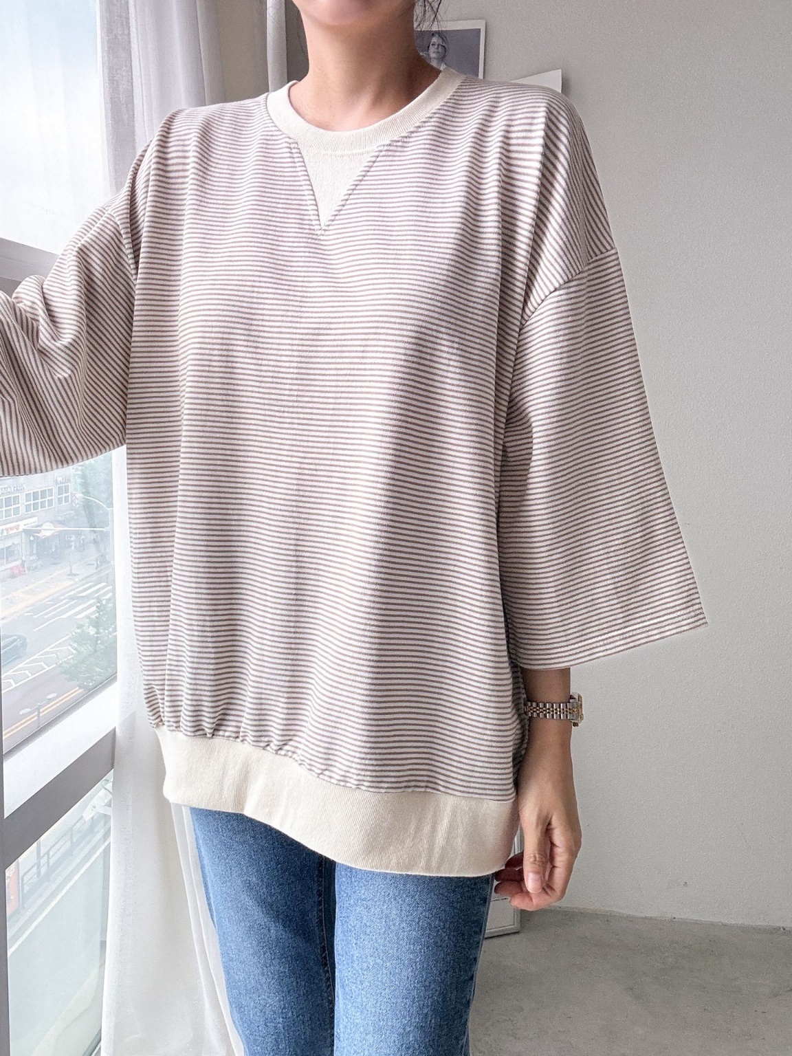 Vガゼットリブヘム7分袖Tシャツ | 詳細画像13