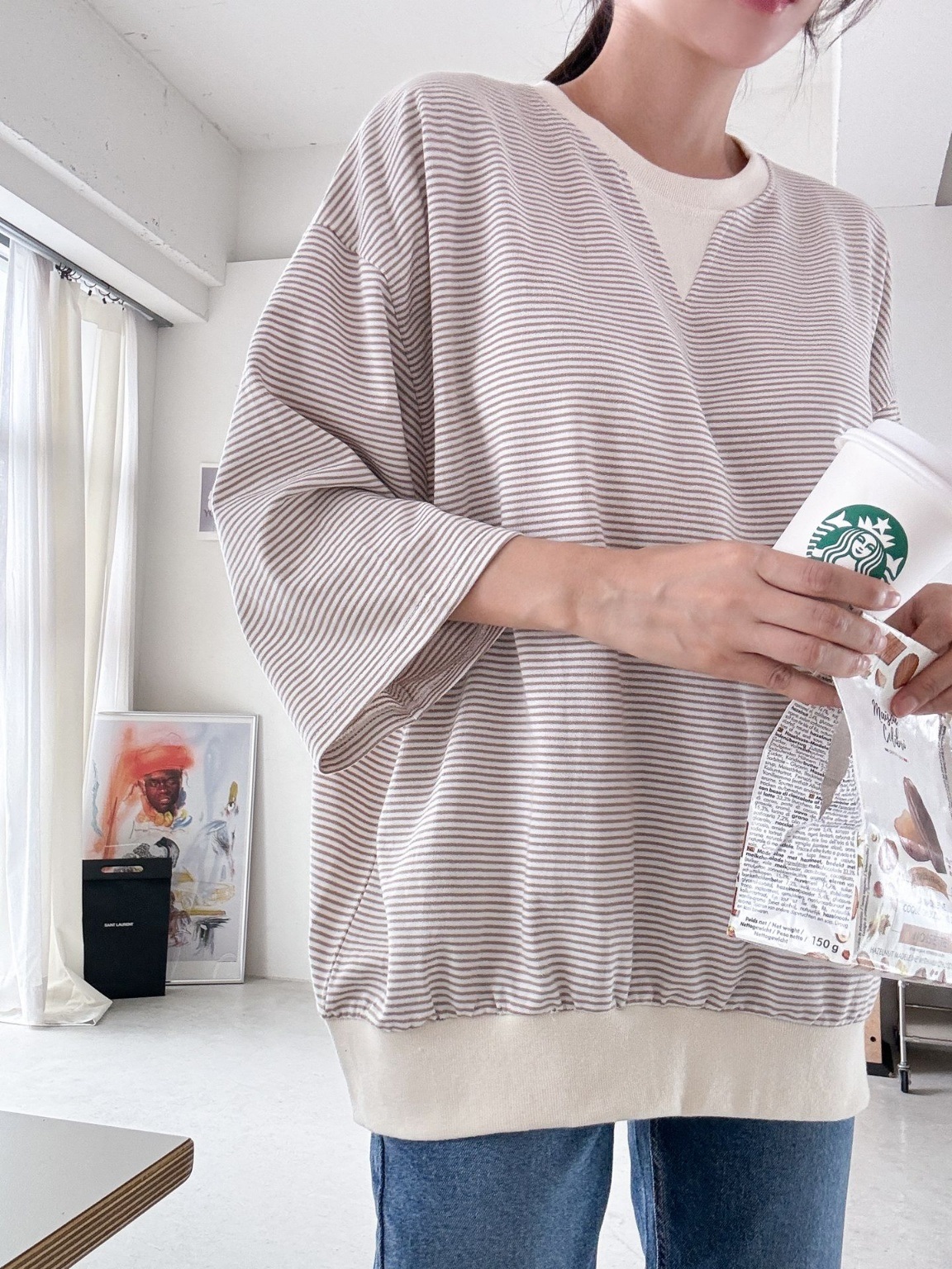 Vガゼットリブヘム7分袖Tシャツ | 詳細画像16