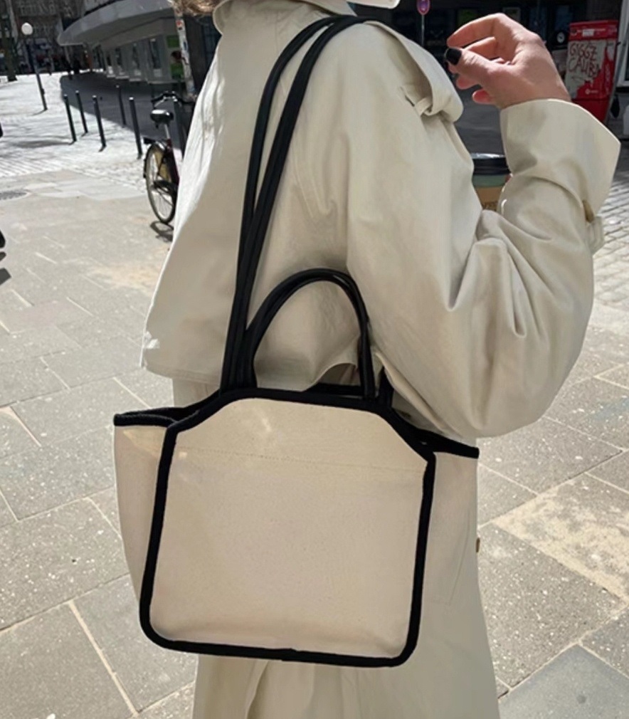 ポーチ付ダブルハンドル配色トートバッグ | 詳細画像5