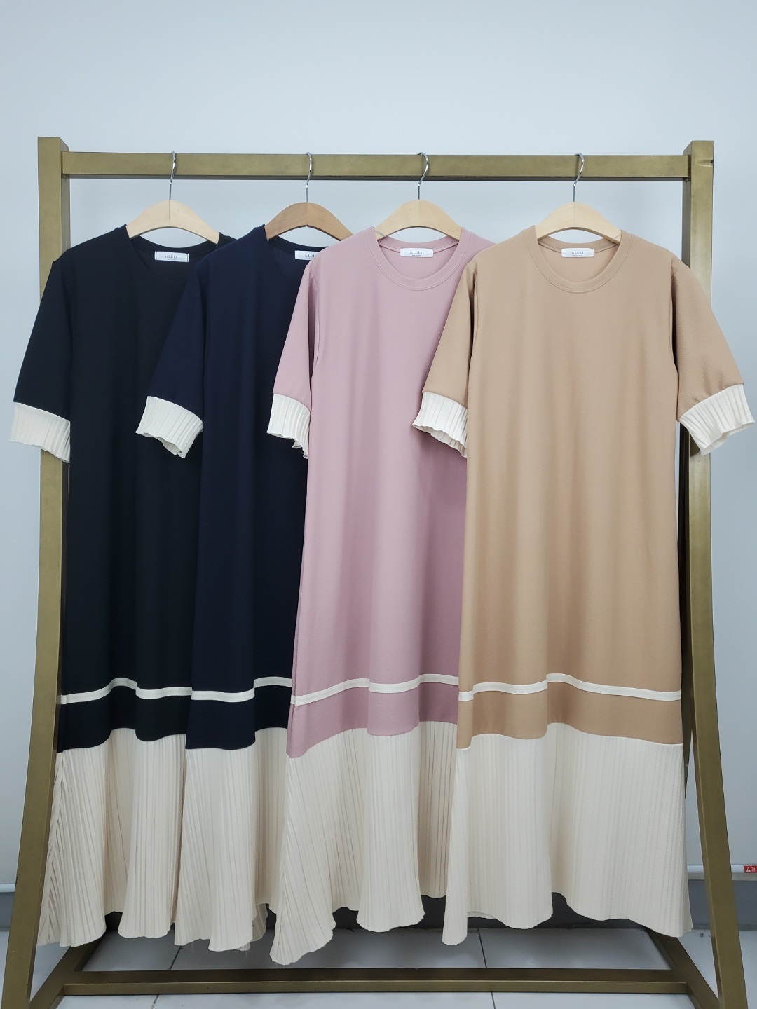 配色プリーツヘム半袖ワンピース | 詳細画像15