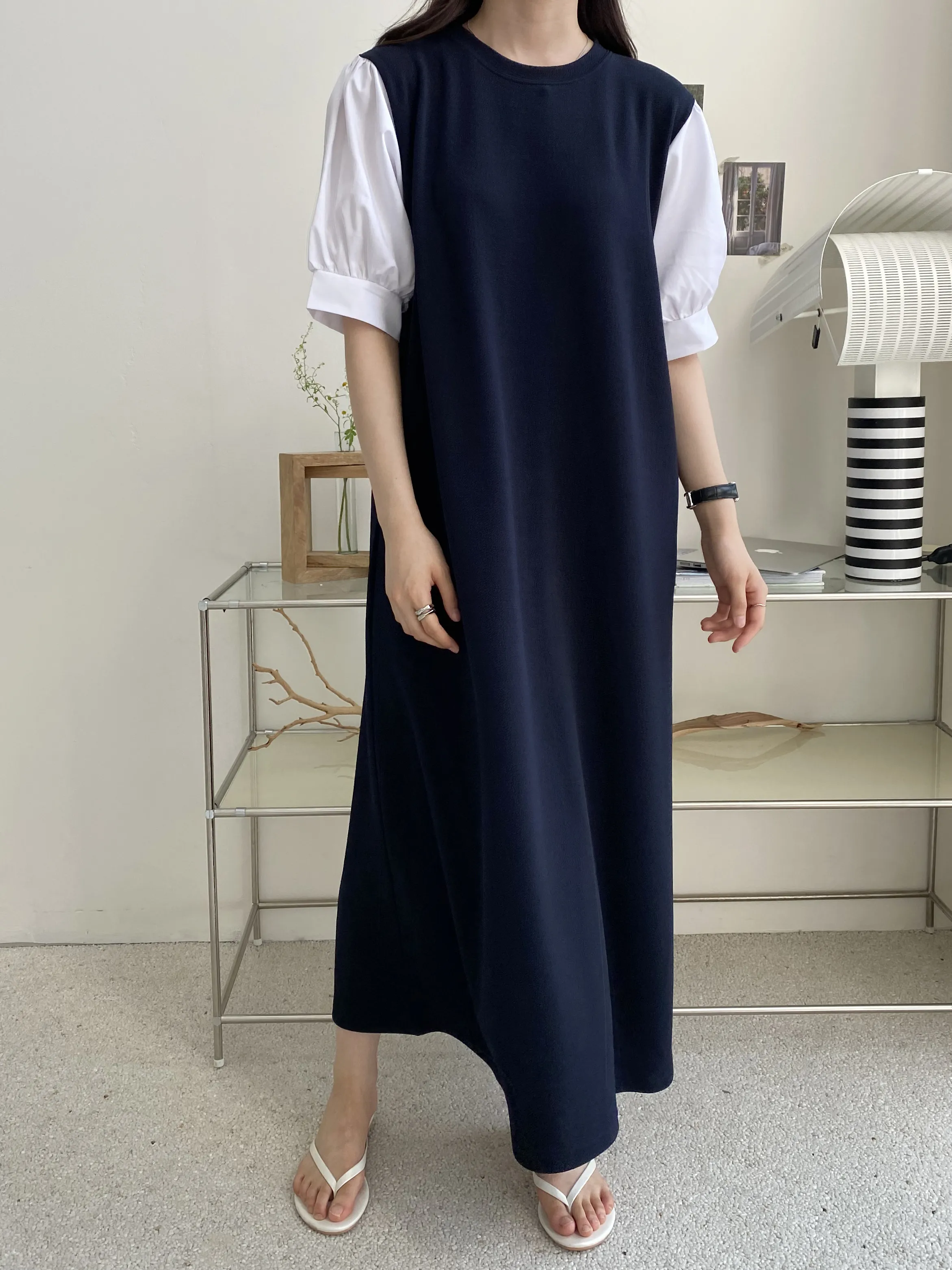 配色ドッキングパフ半袖ワンピース | 詳細画像1