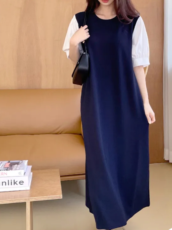 配色ドッキングパフ半袖ワンピース | 詳細画像4