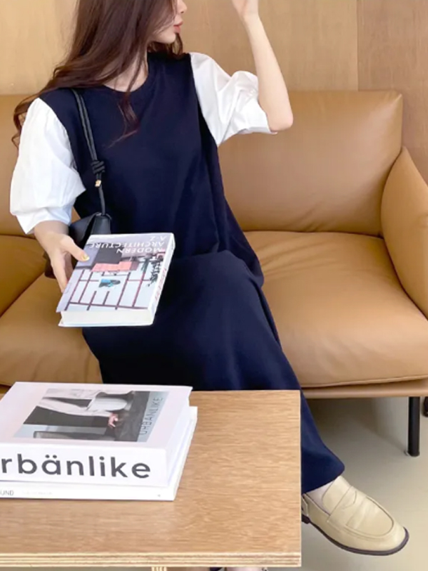 配色ドッキングパフ半袖ワンピース | 詳細画像9