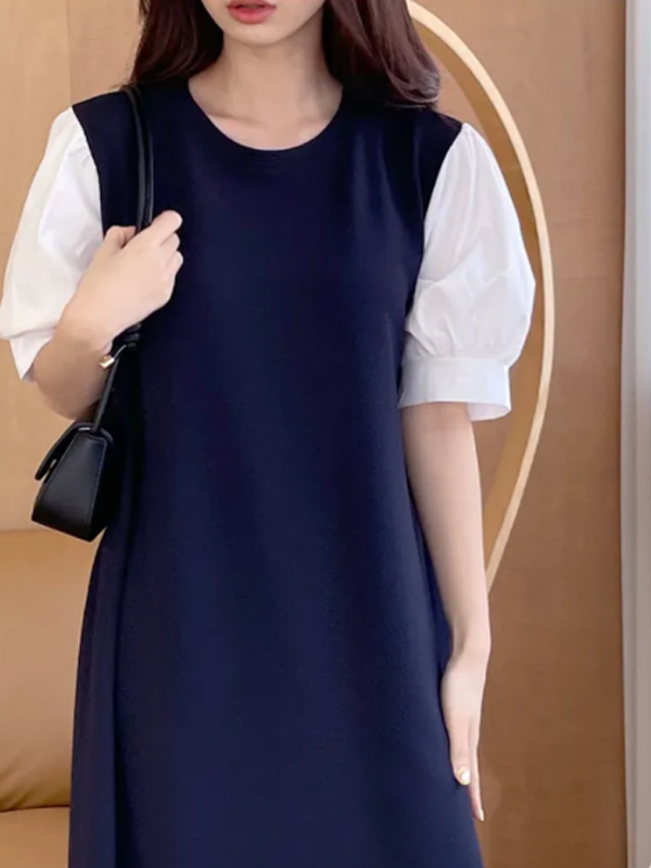 配色ドッキングパフ半袖ワンピース | 詳細画像10