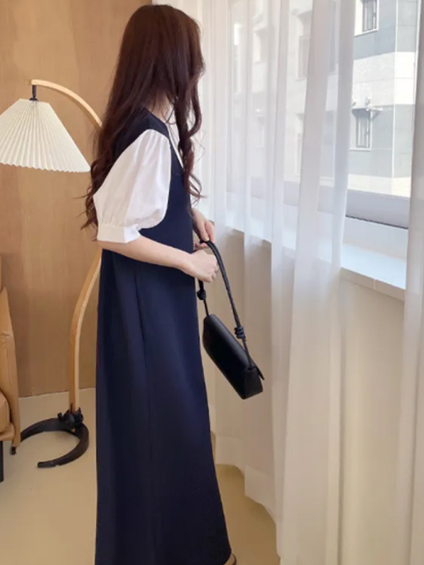 配色ドッキングパフ半袖ワンピース | 詳細画像12