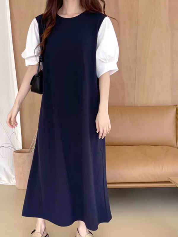 配色ドッキングパフ半袖ワンピース | 詳細画像14