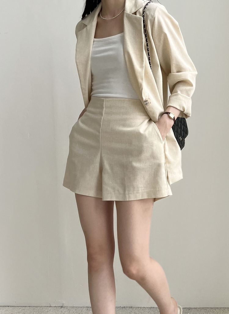 リネン混テーラードジャケット&ショートパンツSET | レディース