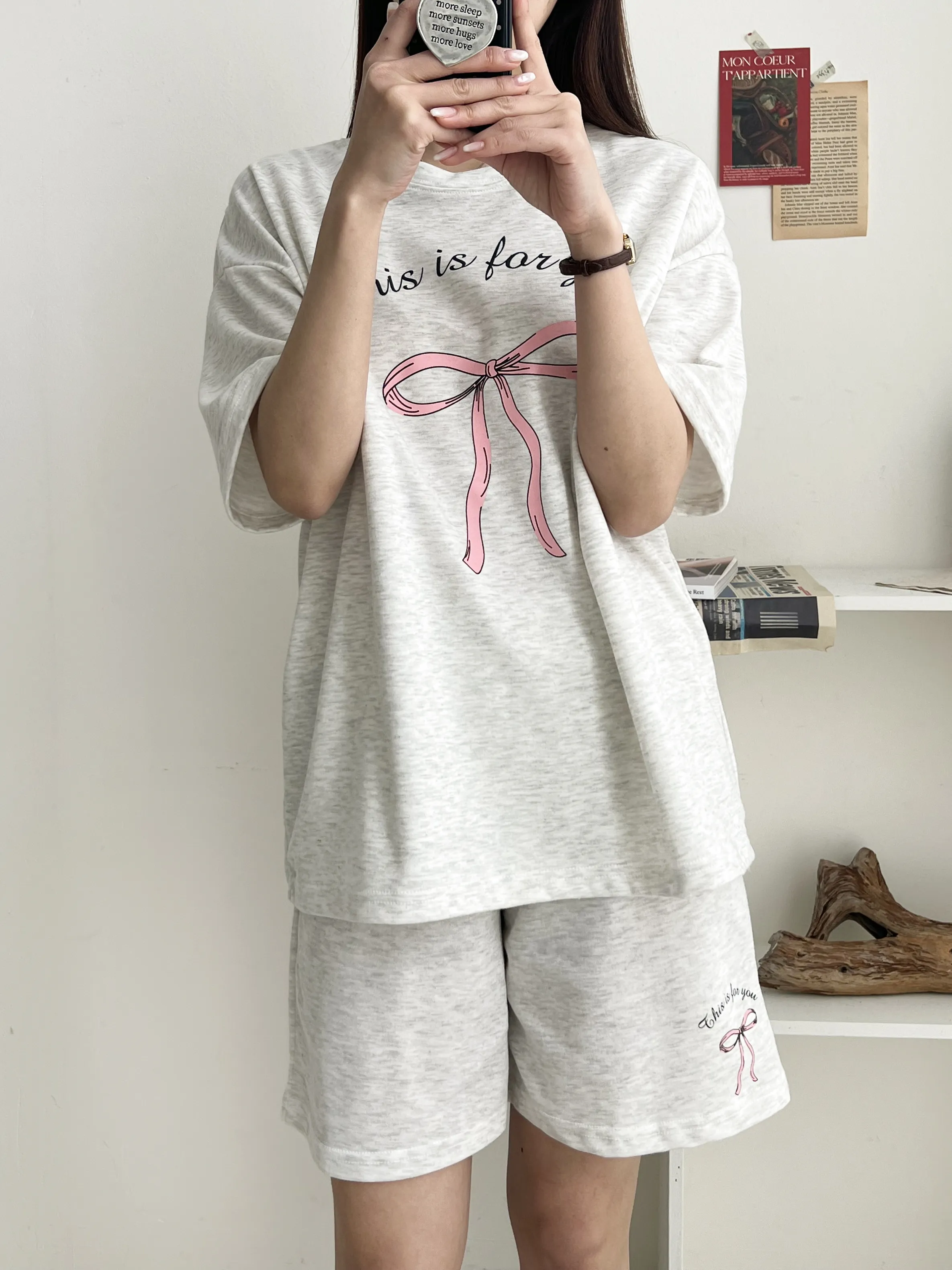 リボンレタリング半袖Tシャツ&ウエストゴムハーフパンツSET | 詳細画像1