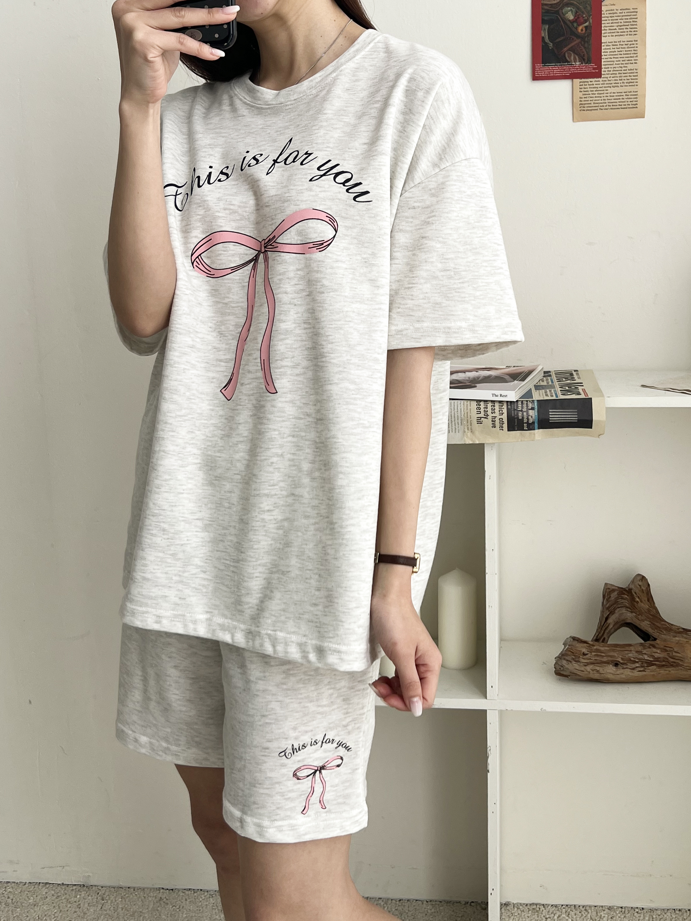 リボンレタリング半袖Tシャツ&ウエストゴムハーフパンツSET | 詳細画像2