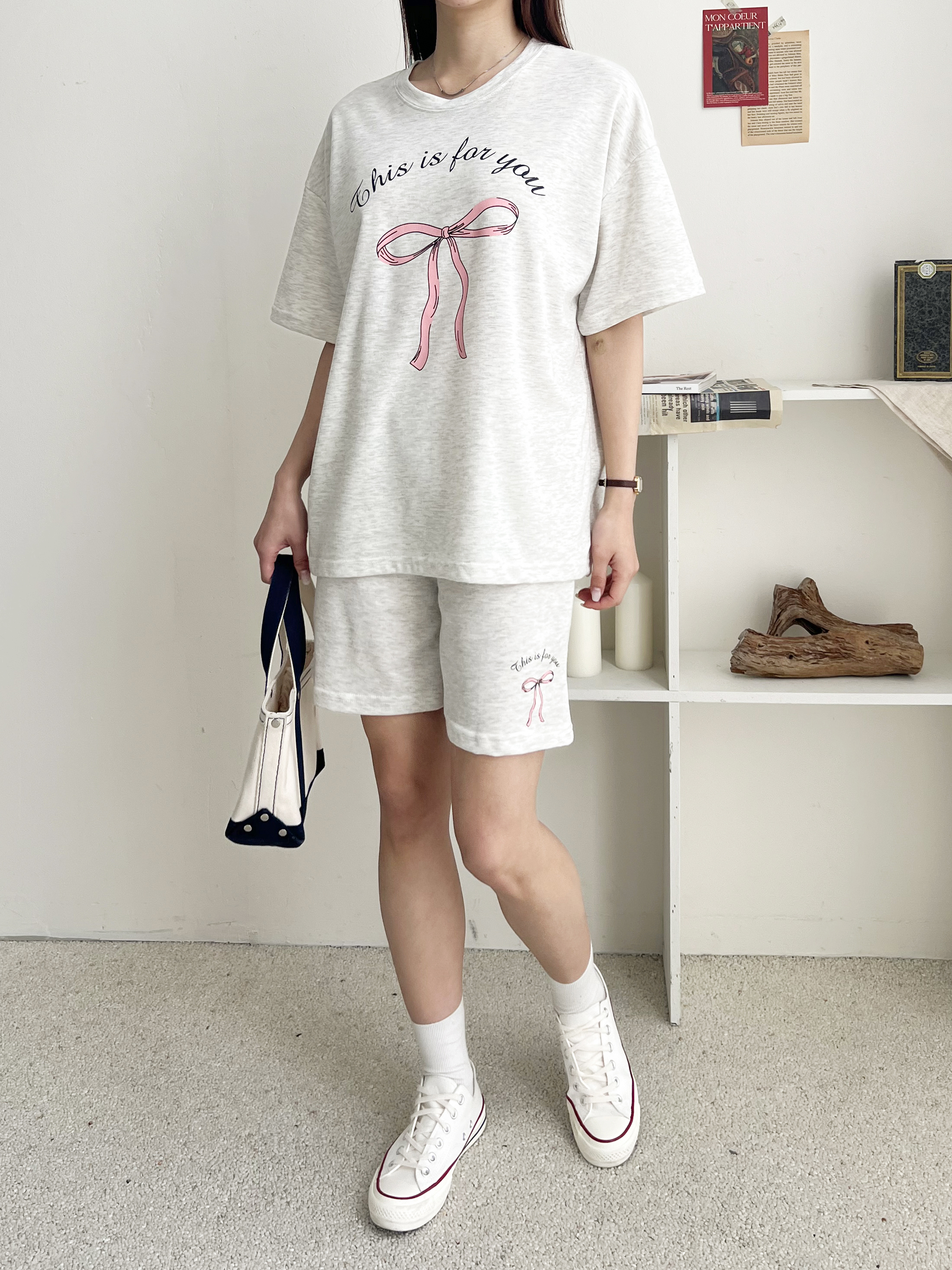 リボンレタリング半袖Tシャツ&ウエストゴムハーフパンツSET | 詳細画像3