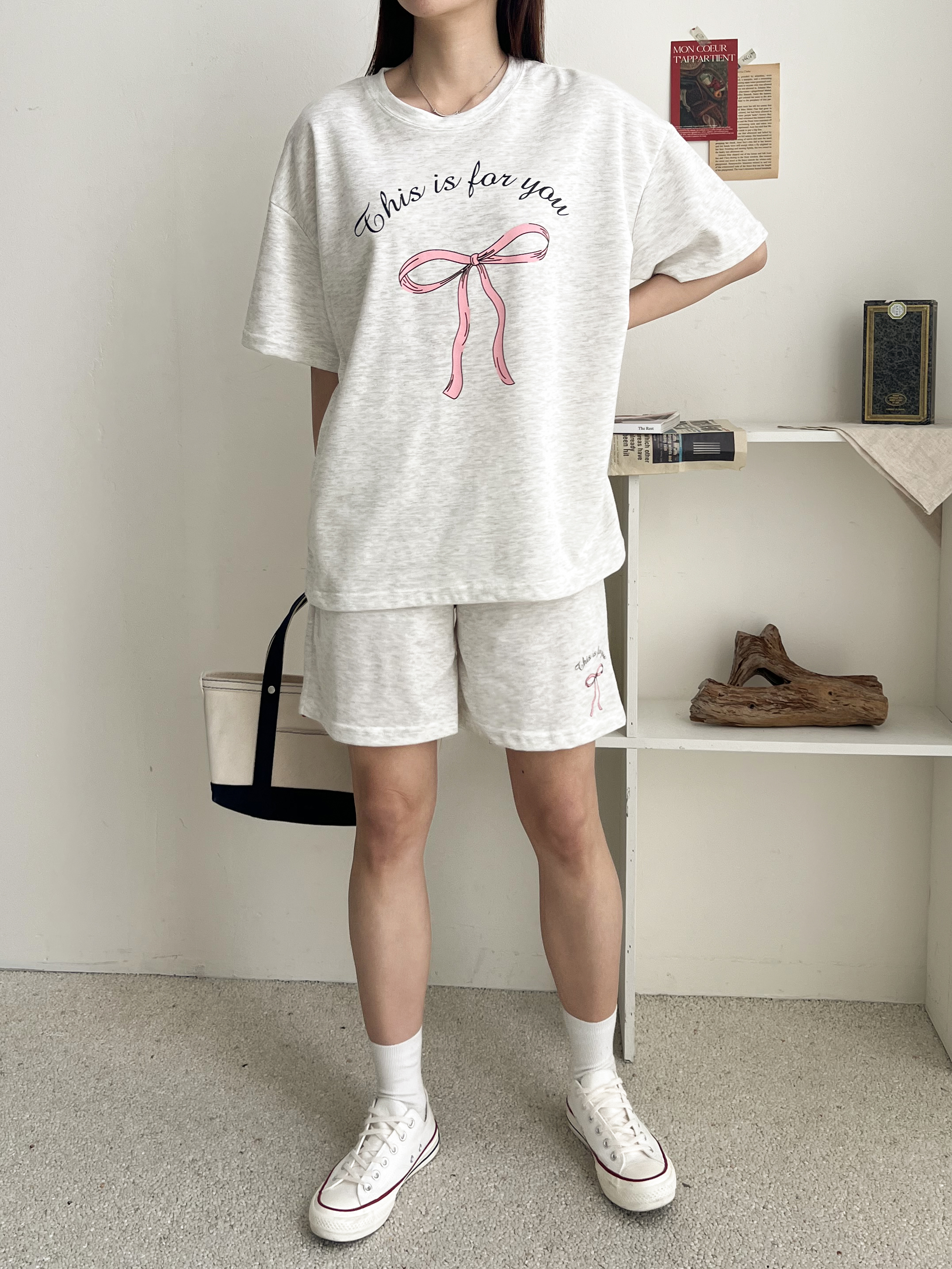 リボンレタリング半袖Tシャツ&ウエストゴムハーフパンツSET | 詳細画像4