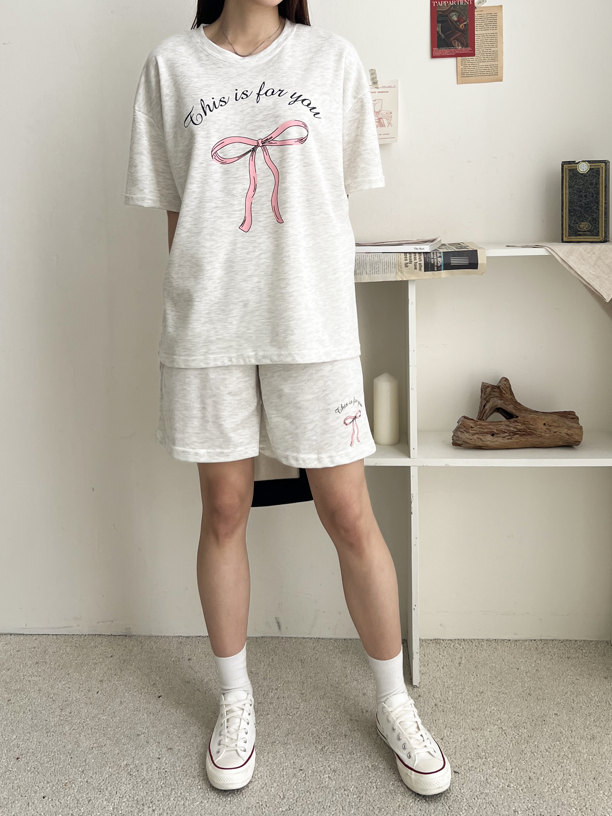 リボンレタリング半袖Tシャツ&ウエストゴムハーフパンツSET | 詳細画像5