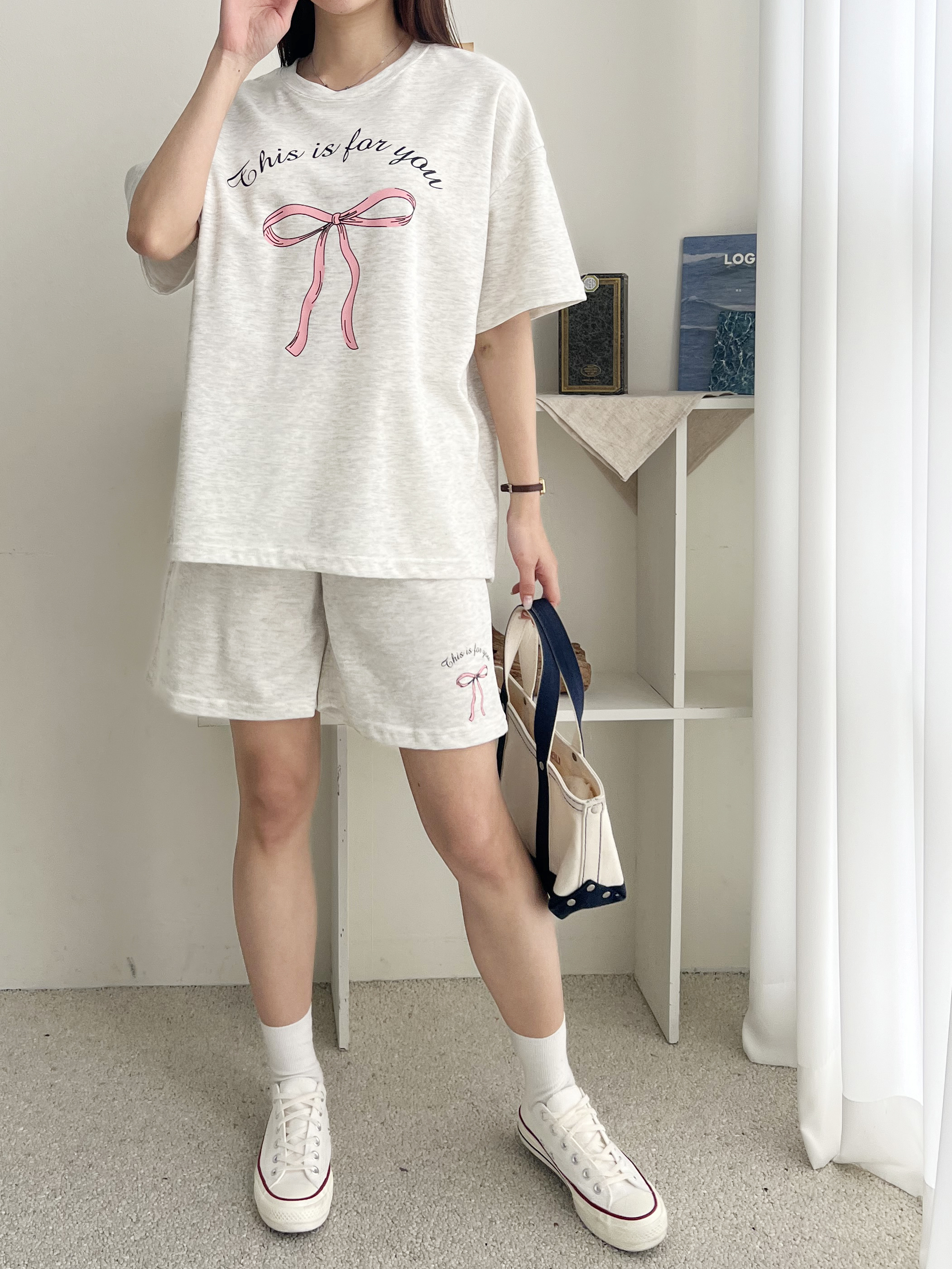 リボンレタリング半袖Tシャツ&ウエストゴムハーフパンツSET | 詳細画像6