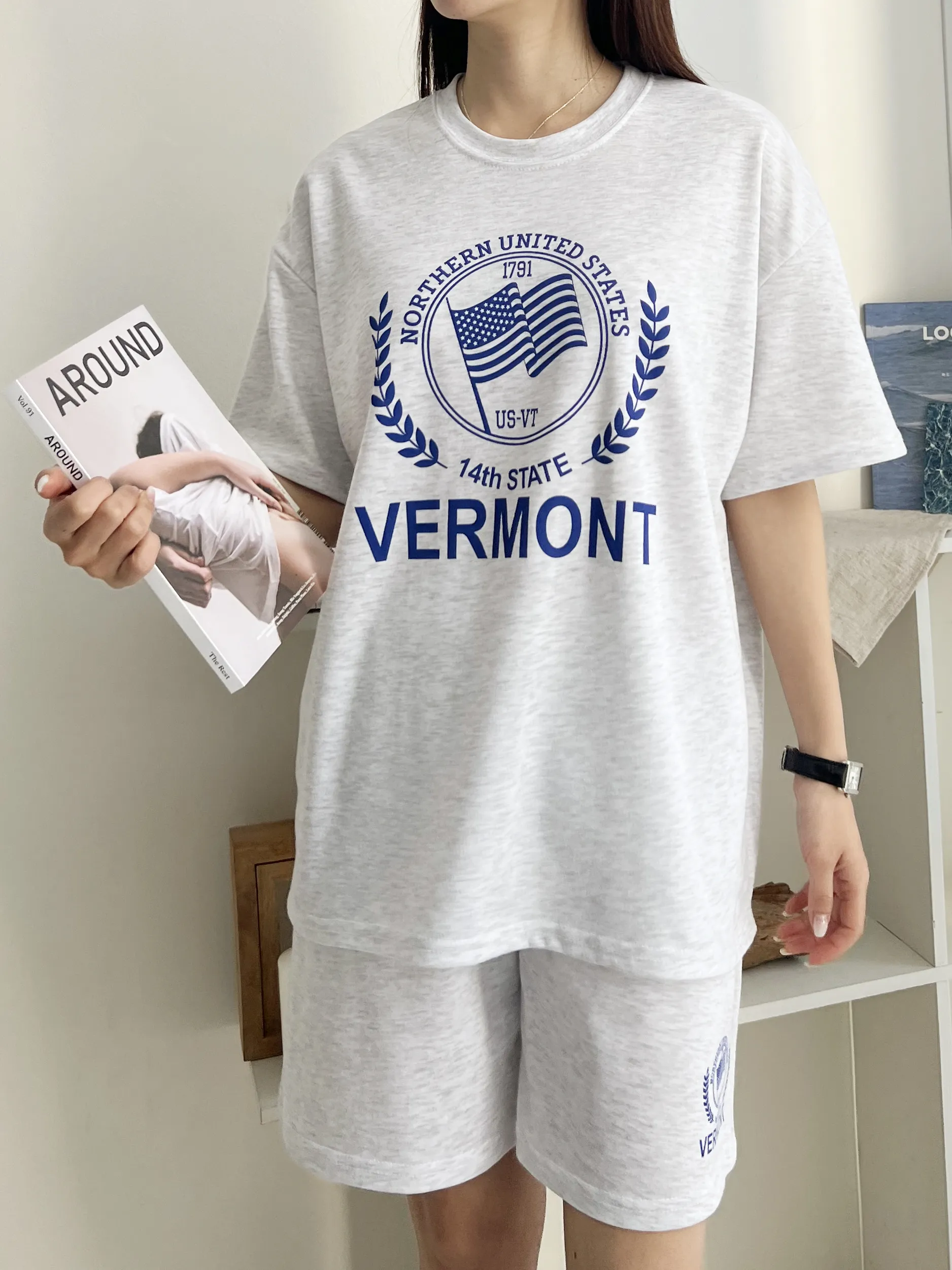 VERMONTプリント半袖Tシャツ&ウエストゴムハーフパンツSET | 詳細画像1