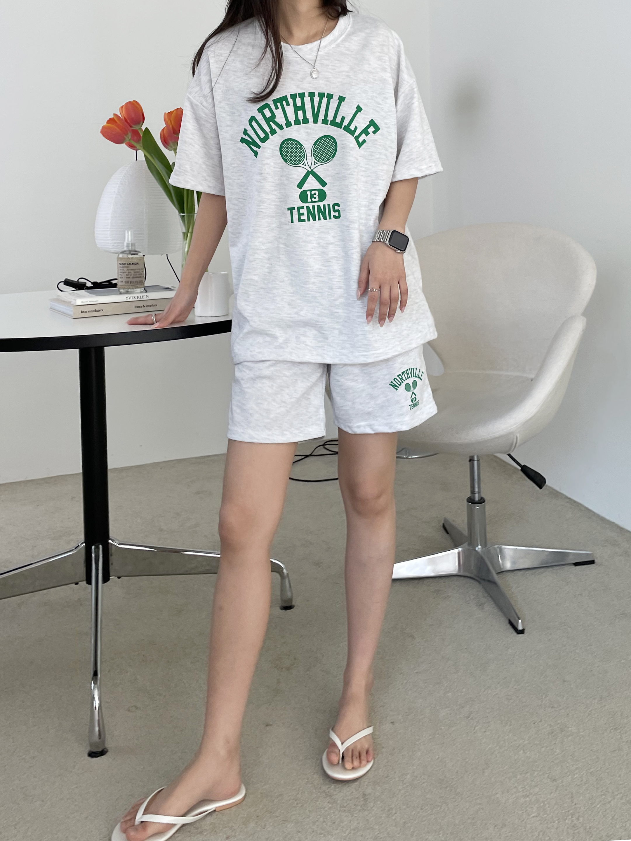 TENNISプリント半袖Tシャツ&ウエストゴムショートパンツSET | 詳細画像3