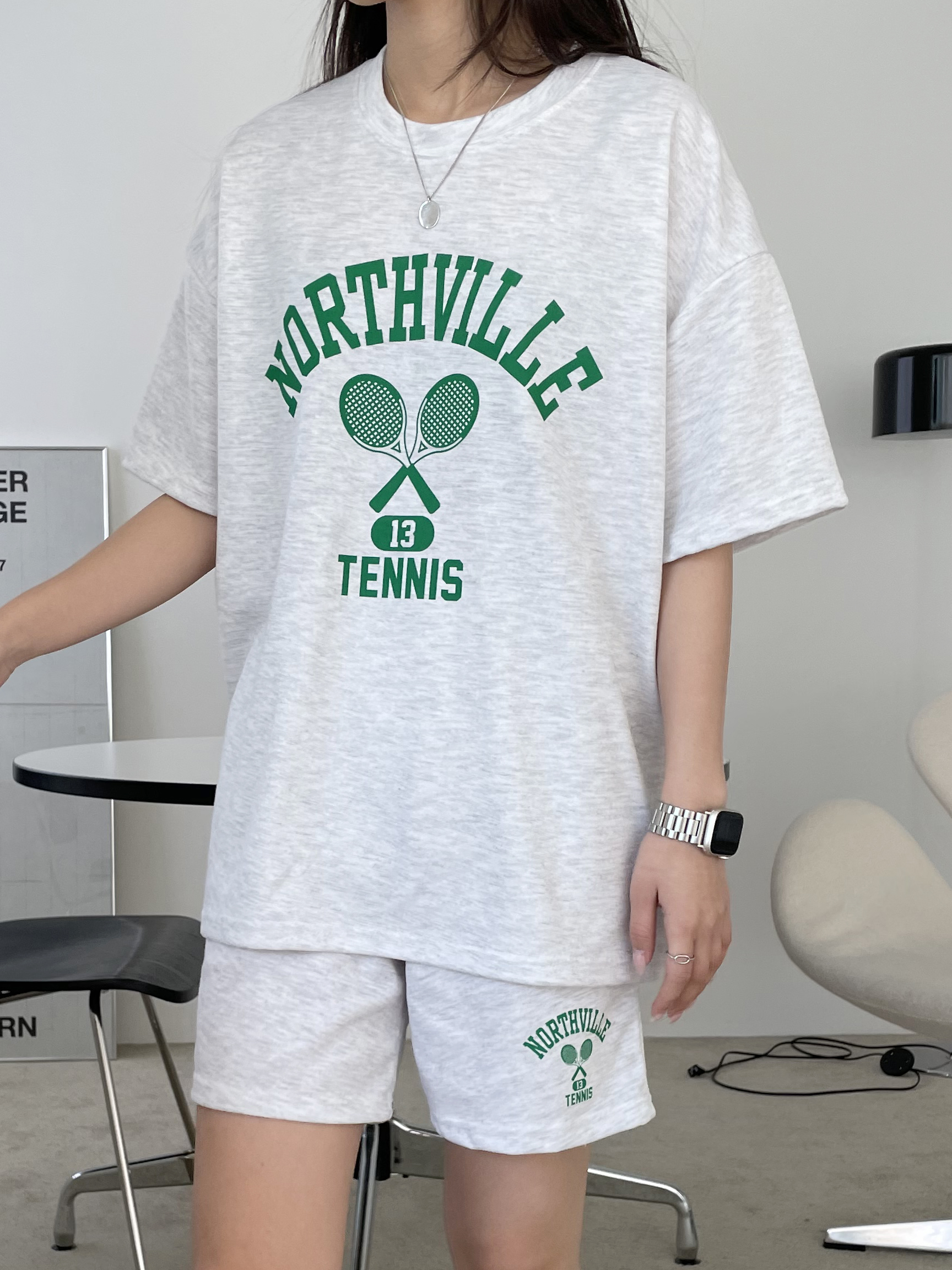 TENNISプリント半袖Tシャツ&ウエストゴムショートパンツSET | 詳細画像5