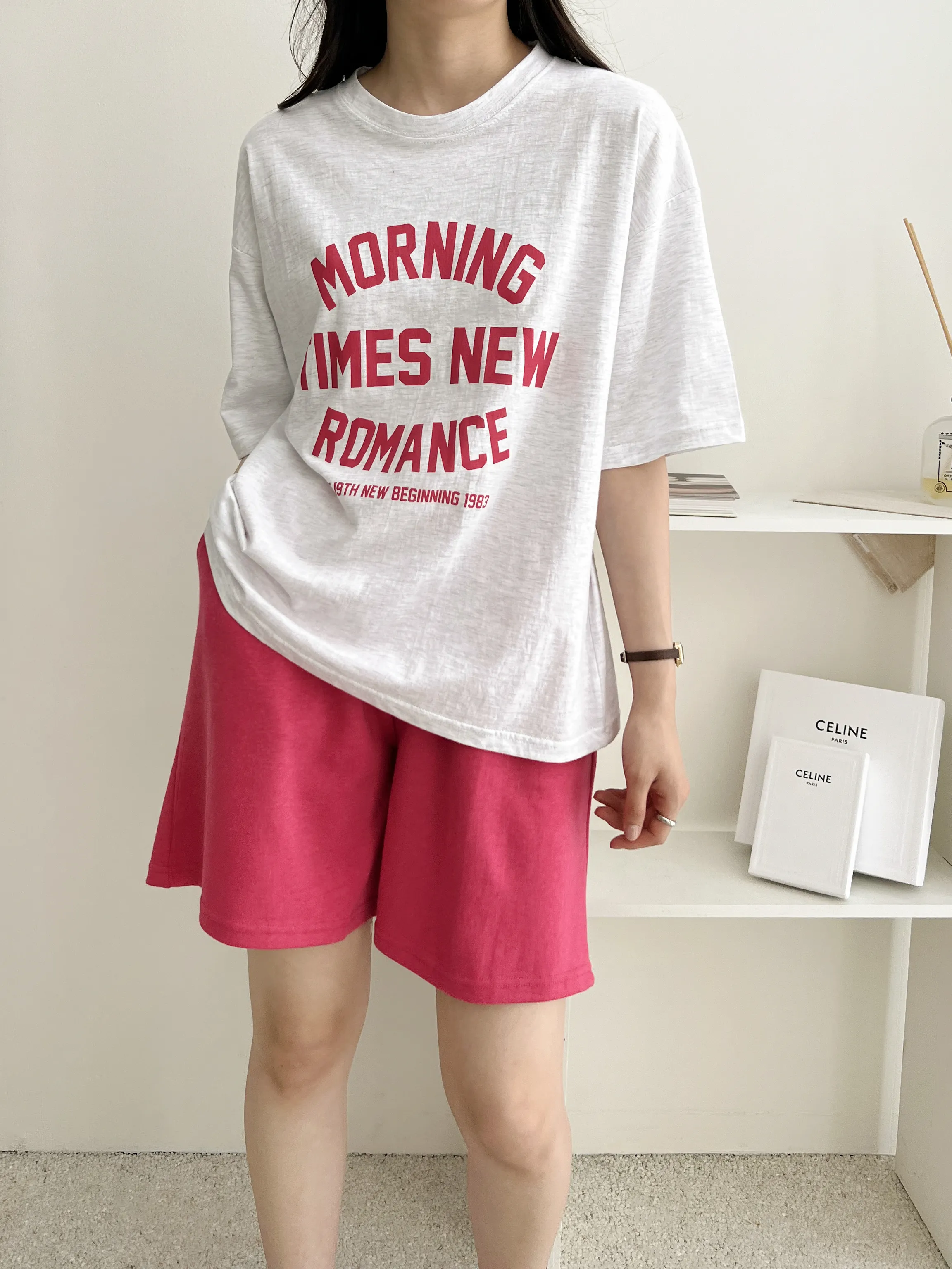 MORNING配色半袖Tシャツ&ウエストゴムハーフパンツSET | 詳細画像1