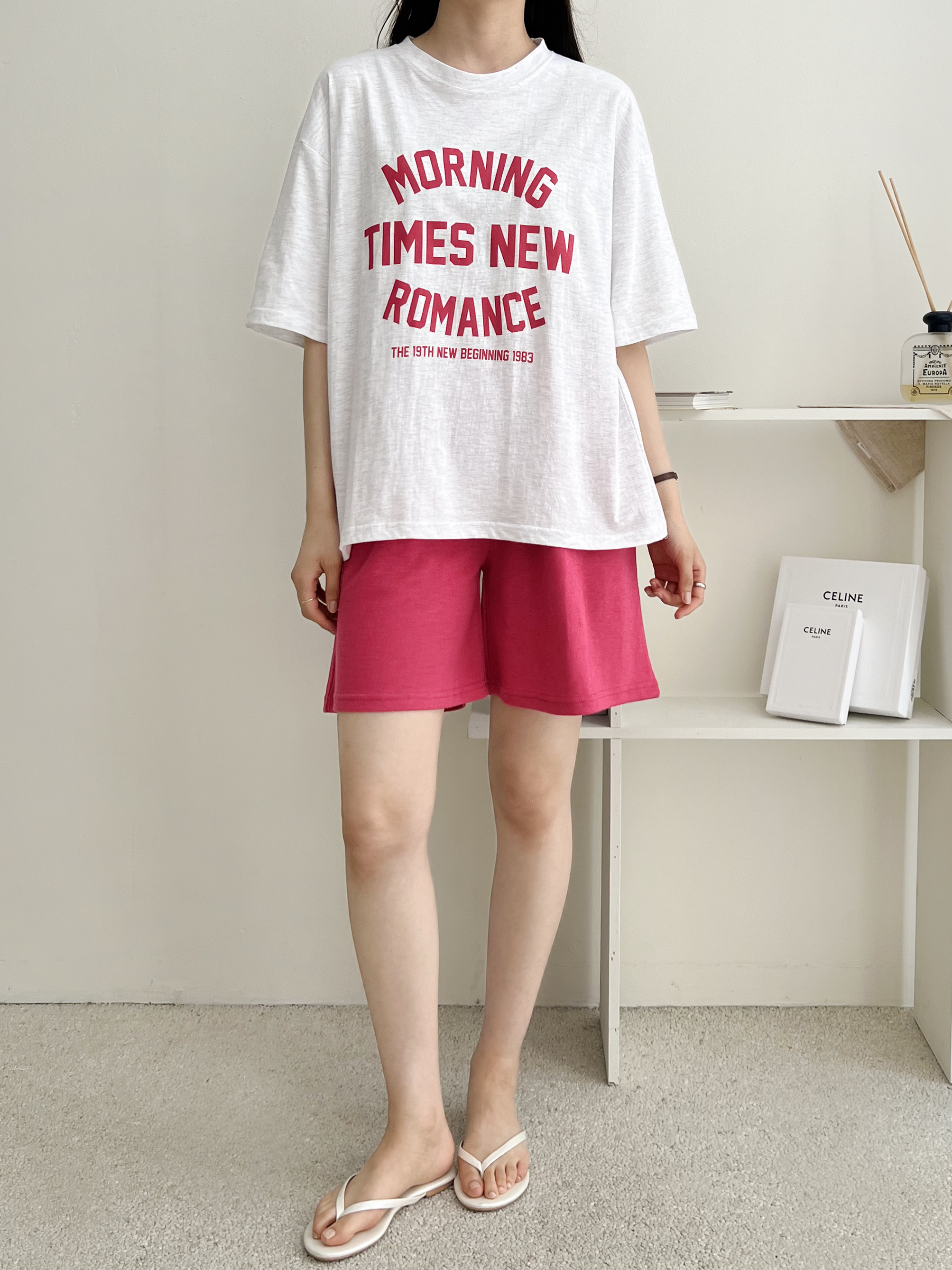MORNING配色半袖Tシャツ&ウエストゴムハーフパンツSET | 詳細画像2
