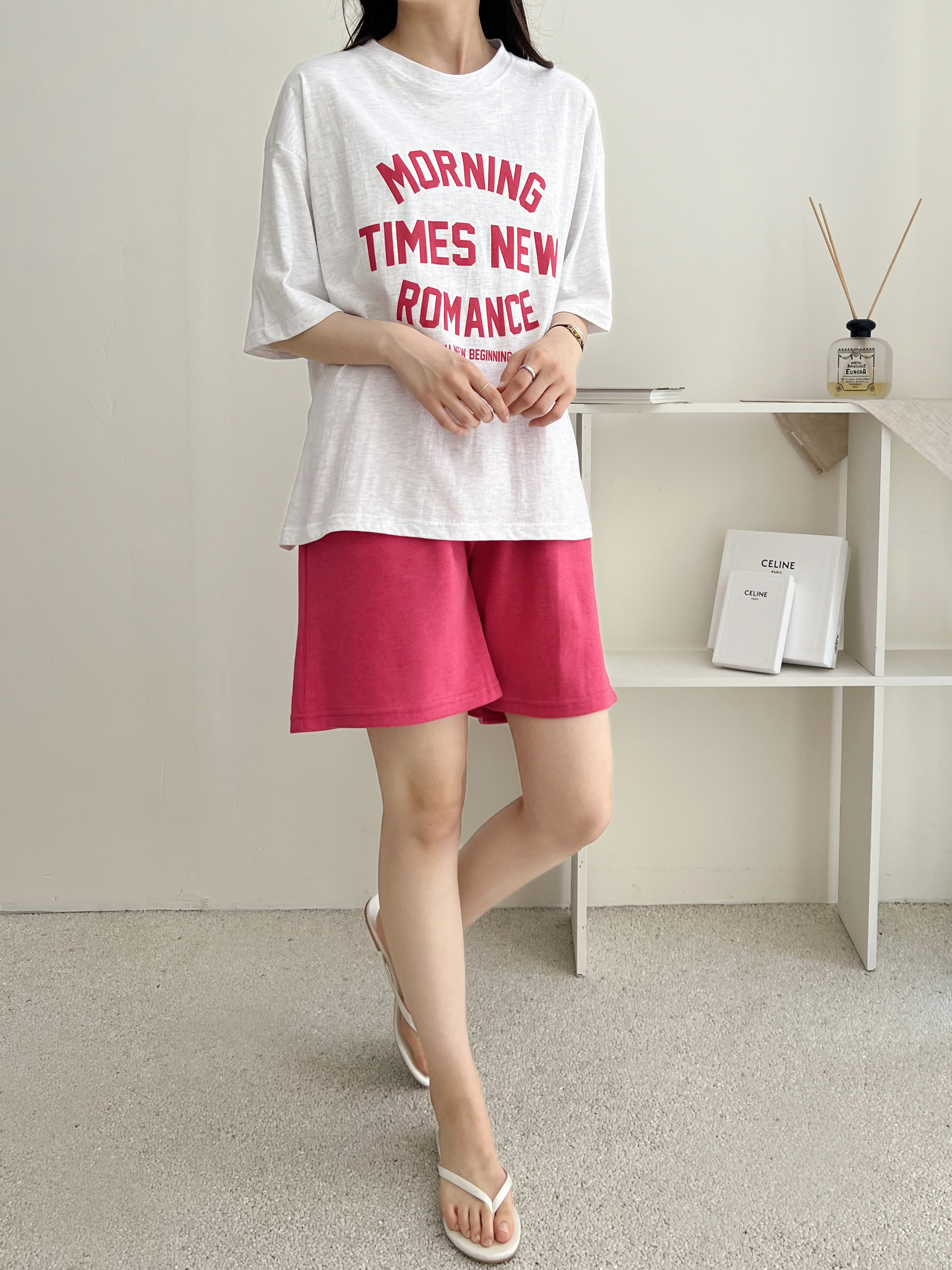 MORNING配色半袖Tシャツ&ウエストゴムハーフパンツSET | 詳細画像3