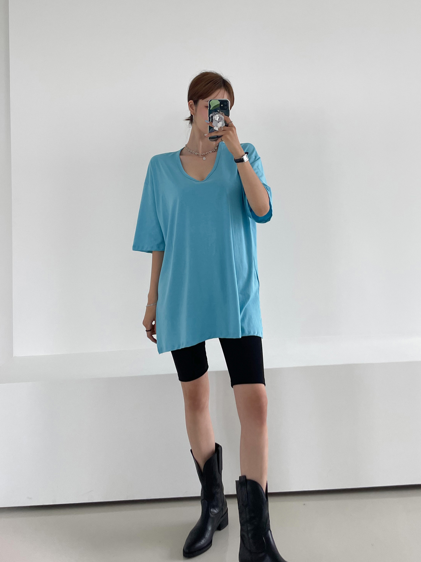 Uネックスリットロング6分袖Tシャツ | 詳細画像2