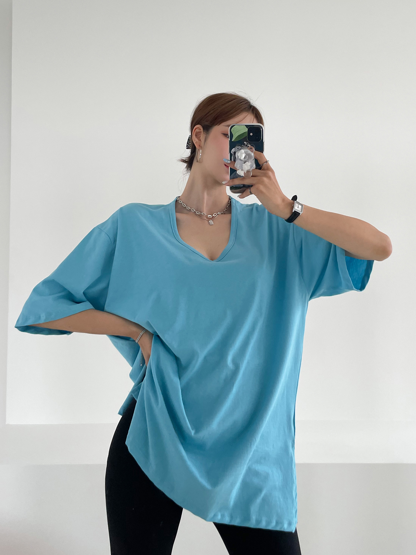Uネックスリットロング6分袖Tシャツ | 詳細画像3