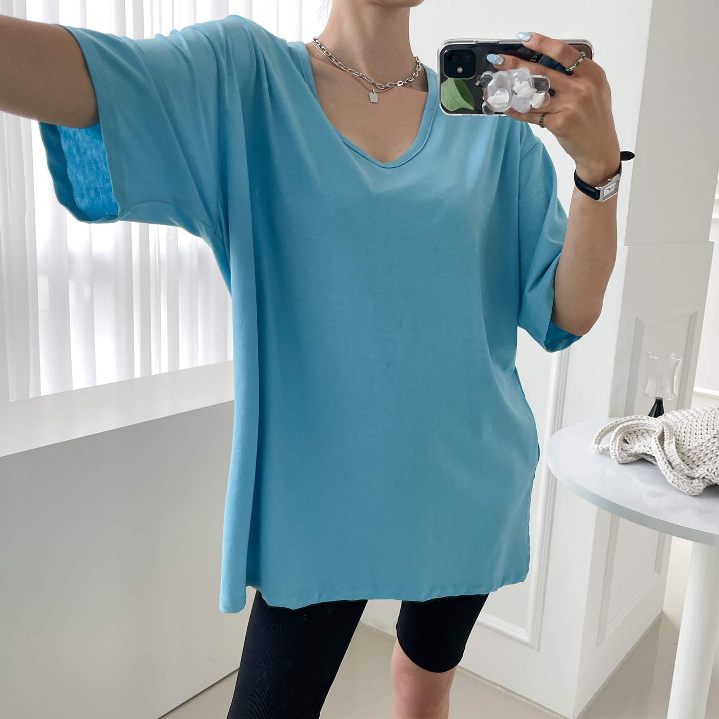 Uネックスリットロング6分袖Tシャツ | 詳細画像4