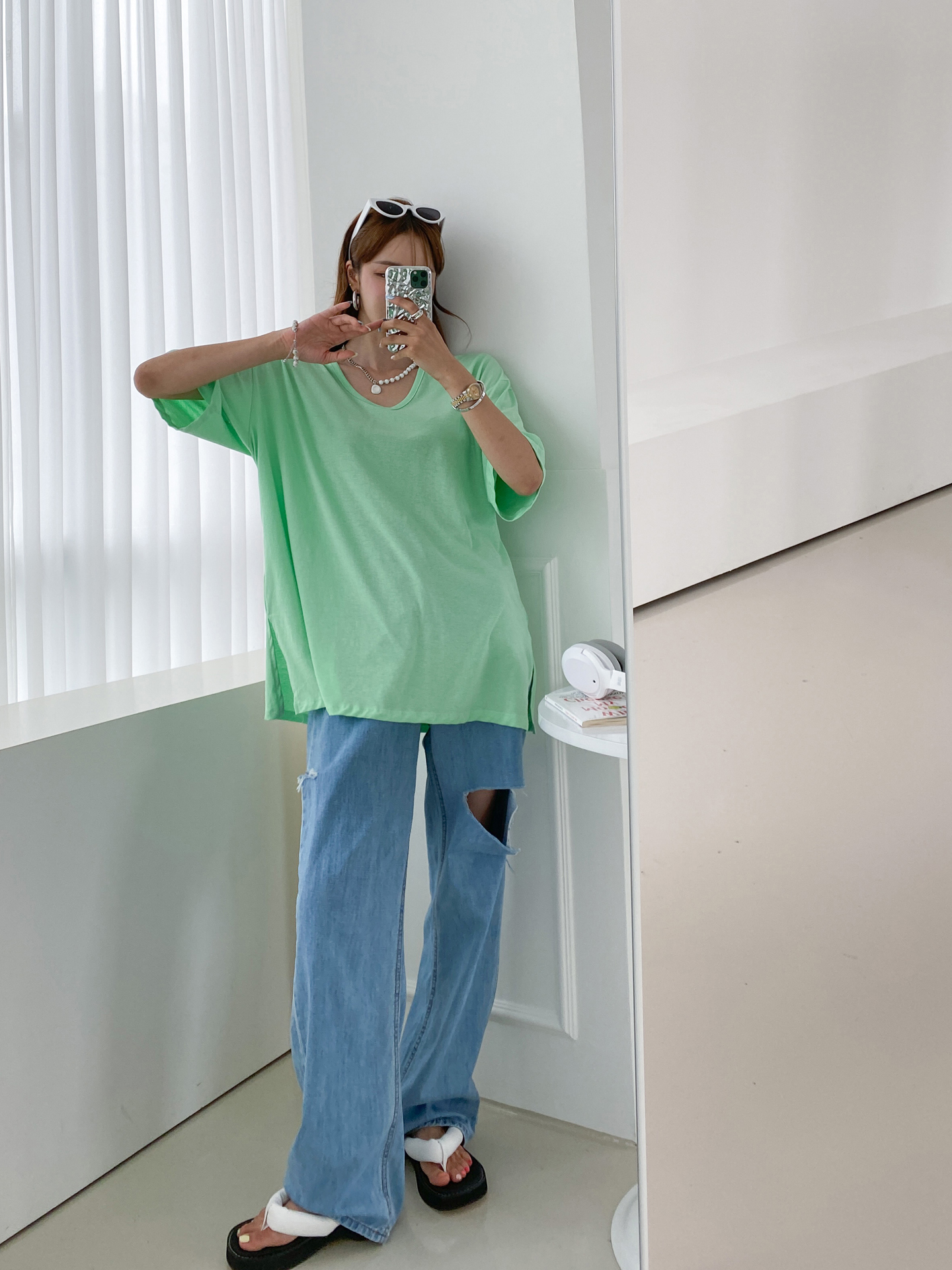 Uネックスリットロング6分袖Tシャツ | 詳細画像7