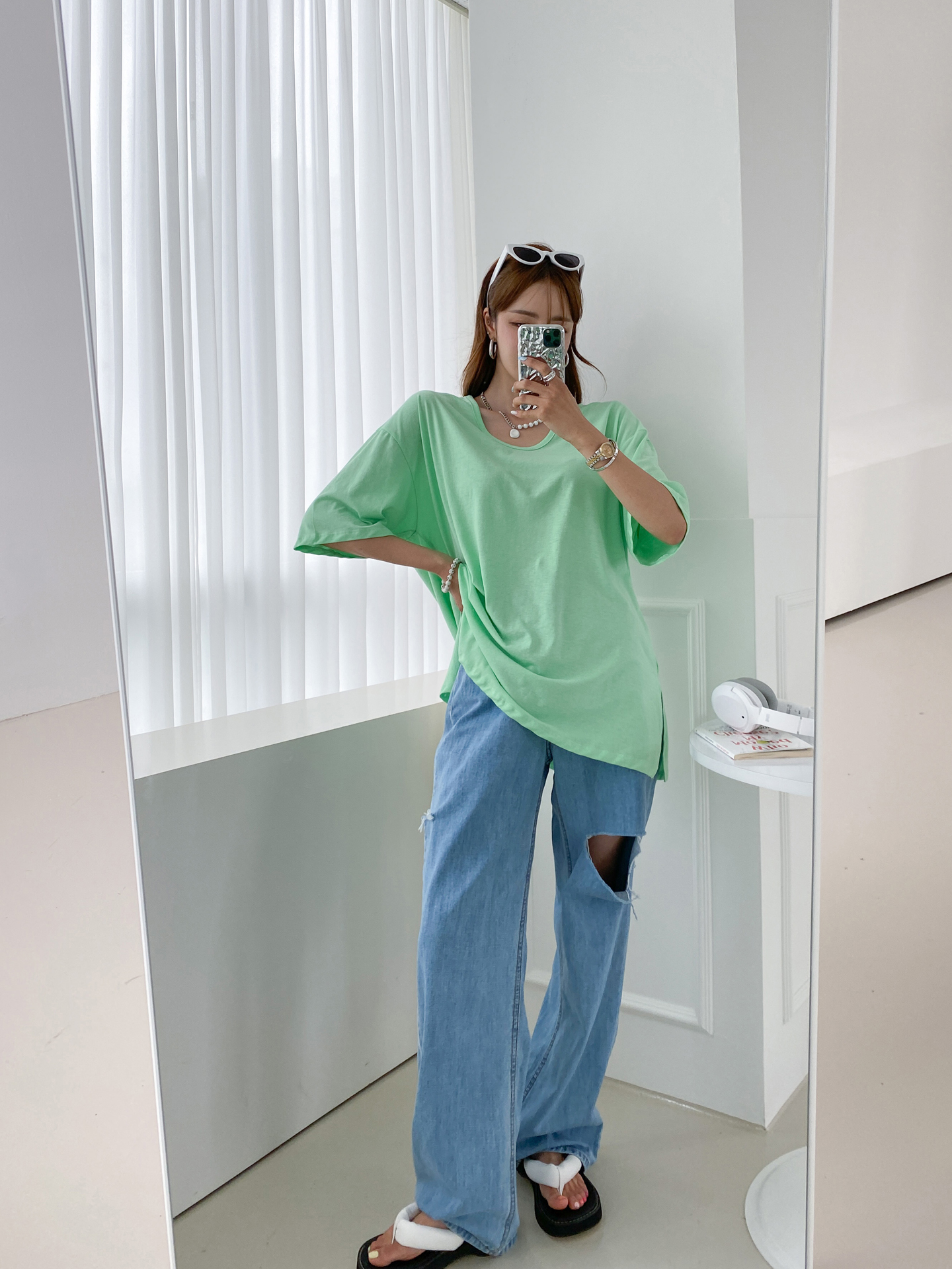 Uネックスリットロング6分袖Tシャツ | 詳細画像11