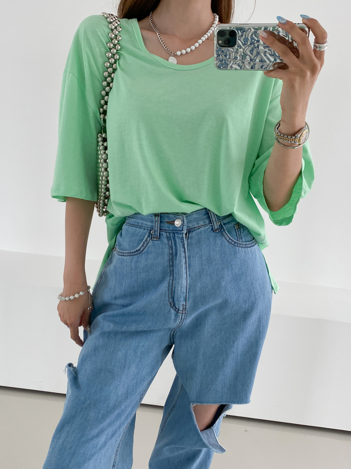 Uネックスリットロング6分袖Tシャツ | 詳細画像12